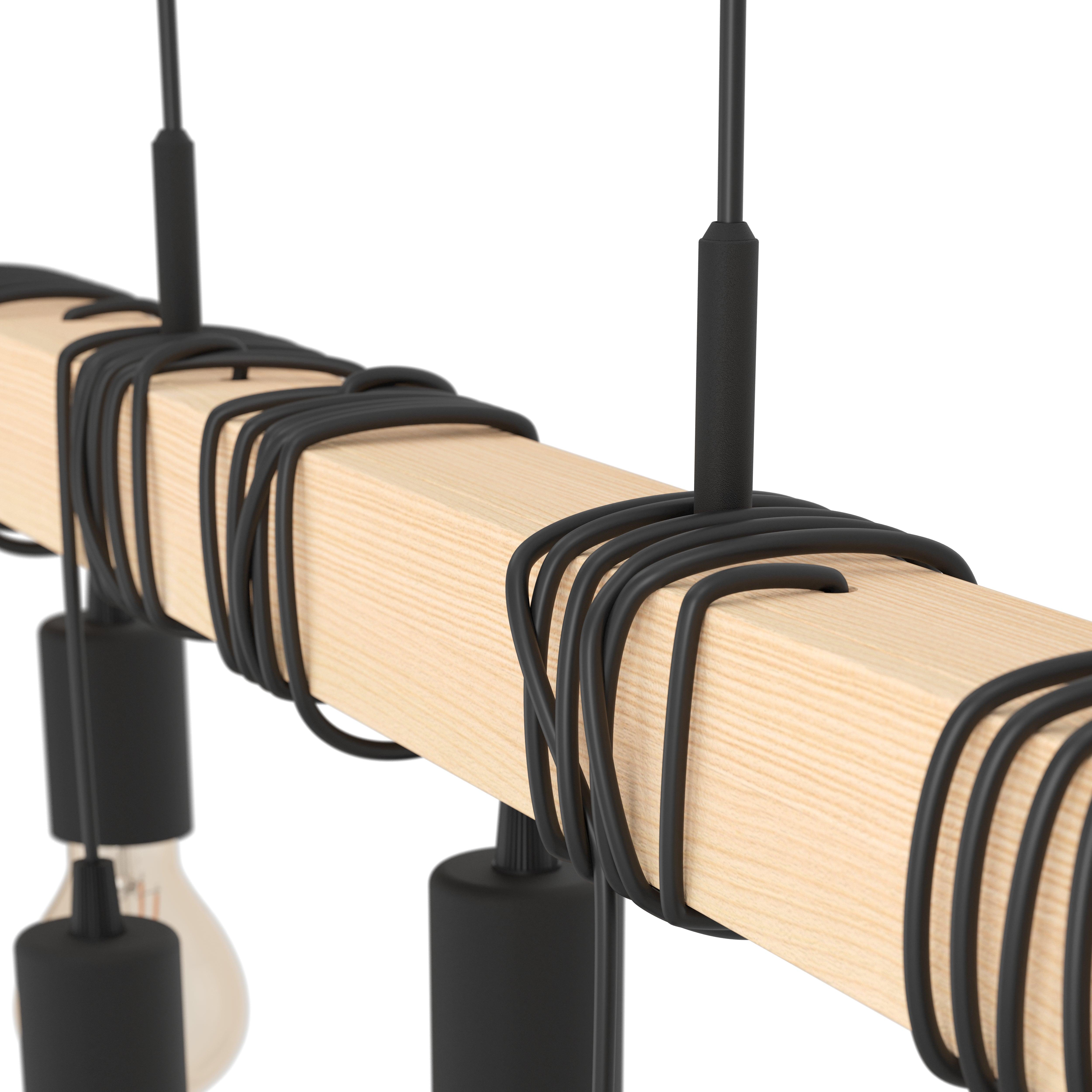 eglo townshend 9 light wooden beam adjustable bar ceiling pendant living room close up