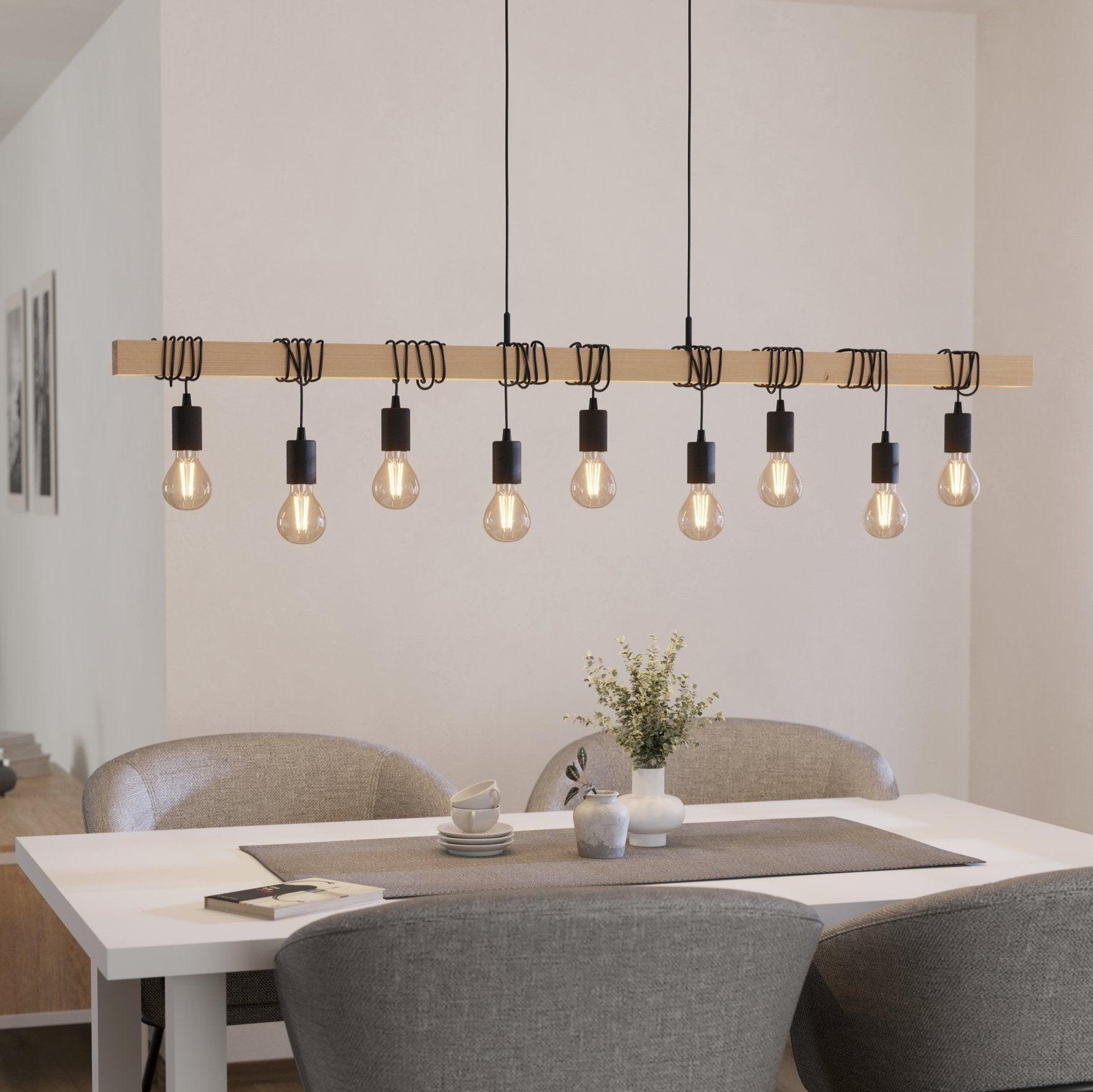 eglo townshend 9 light wooden beam adjustable bar ceiling pendant