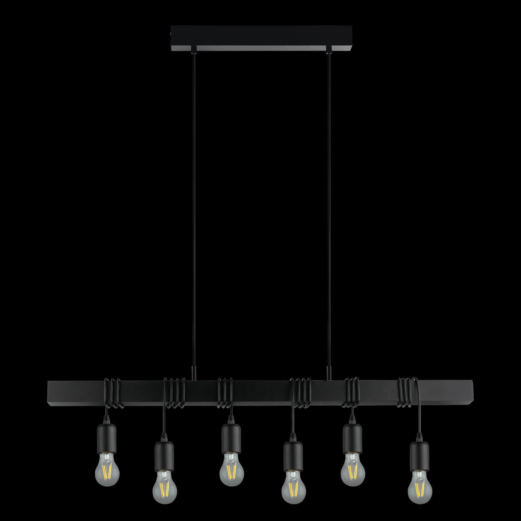 eglo townshend 6 light black wood beam adjustable bar pendant living room close up