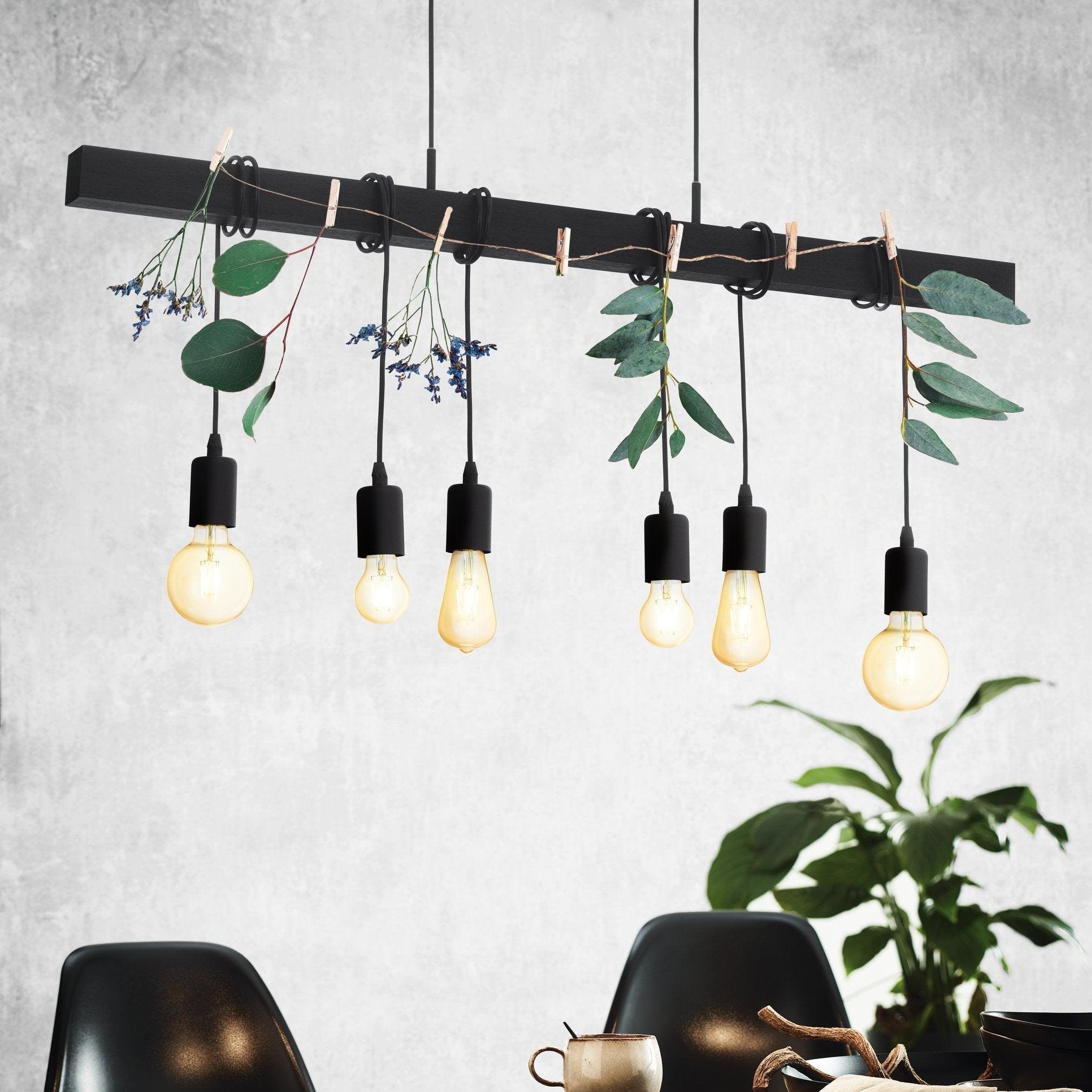 eglo townshend 6 light black wood beam adjustable bar pendant