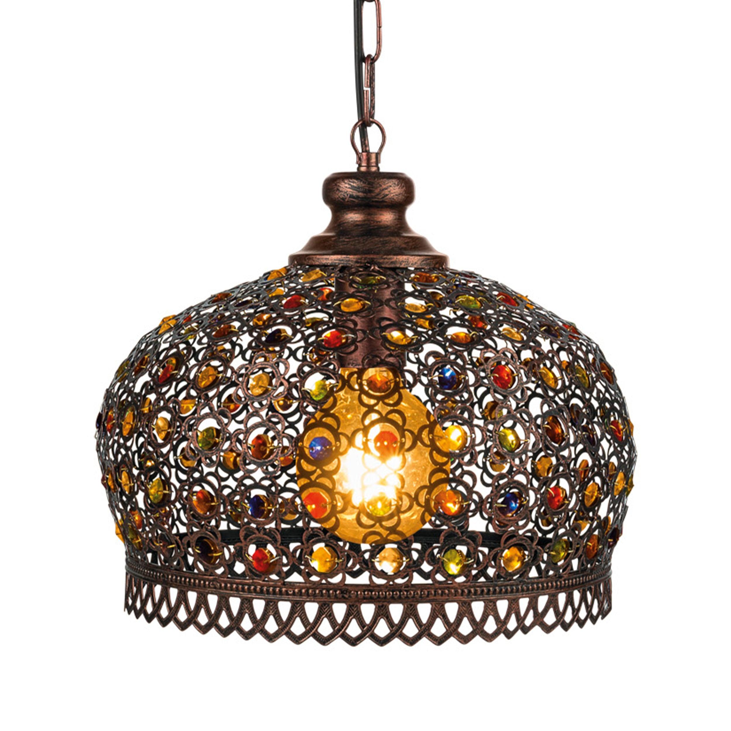 eglo jadida antique copper ceiling pendant colourful glass stones kitchen lighting