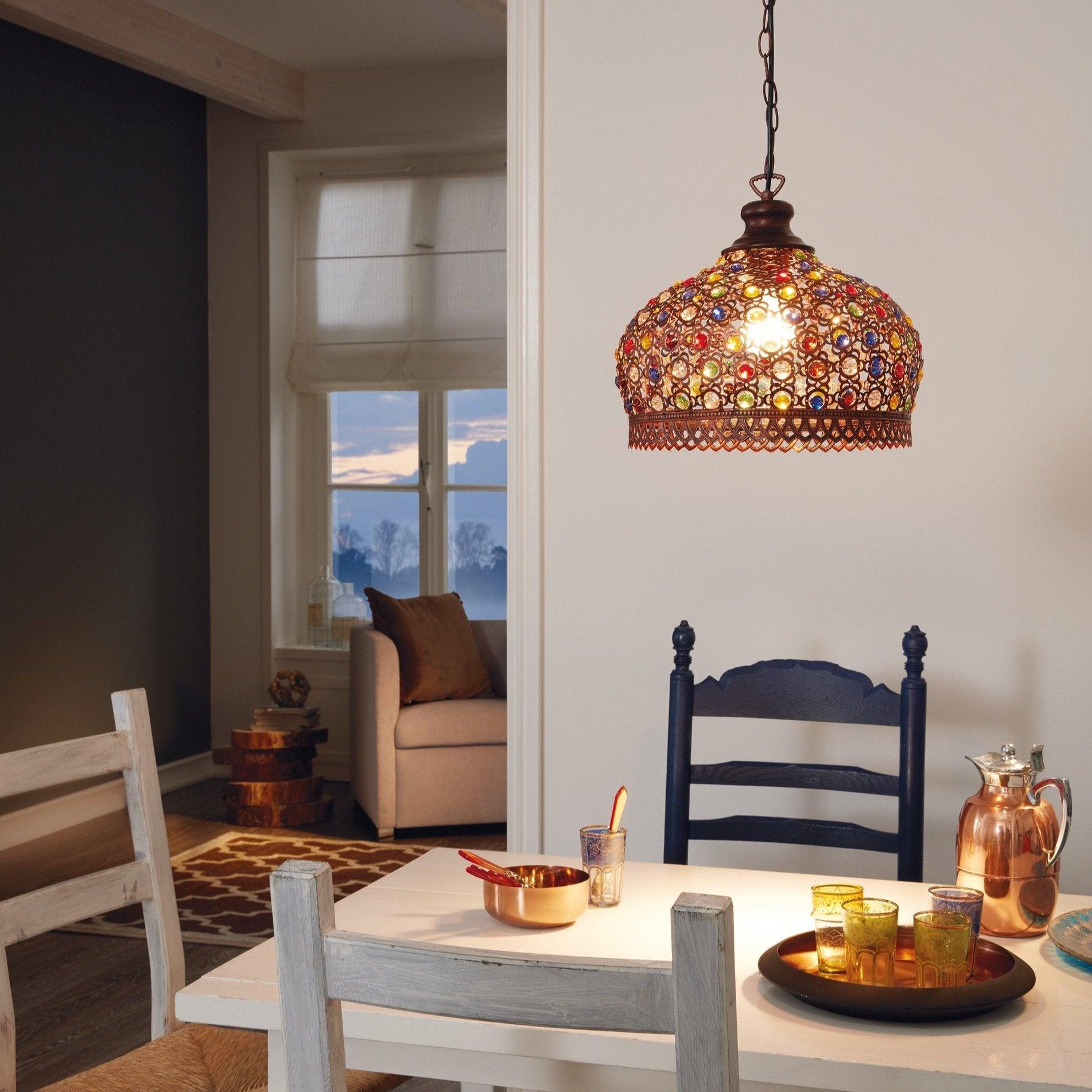eglo jadida antique copper ceiling pendant colourful glass stones