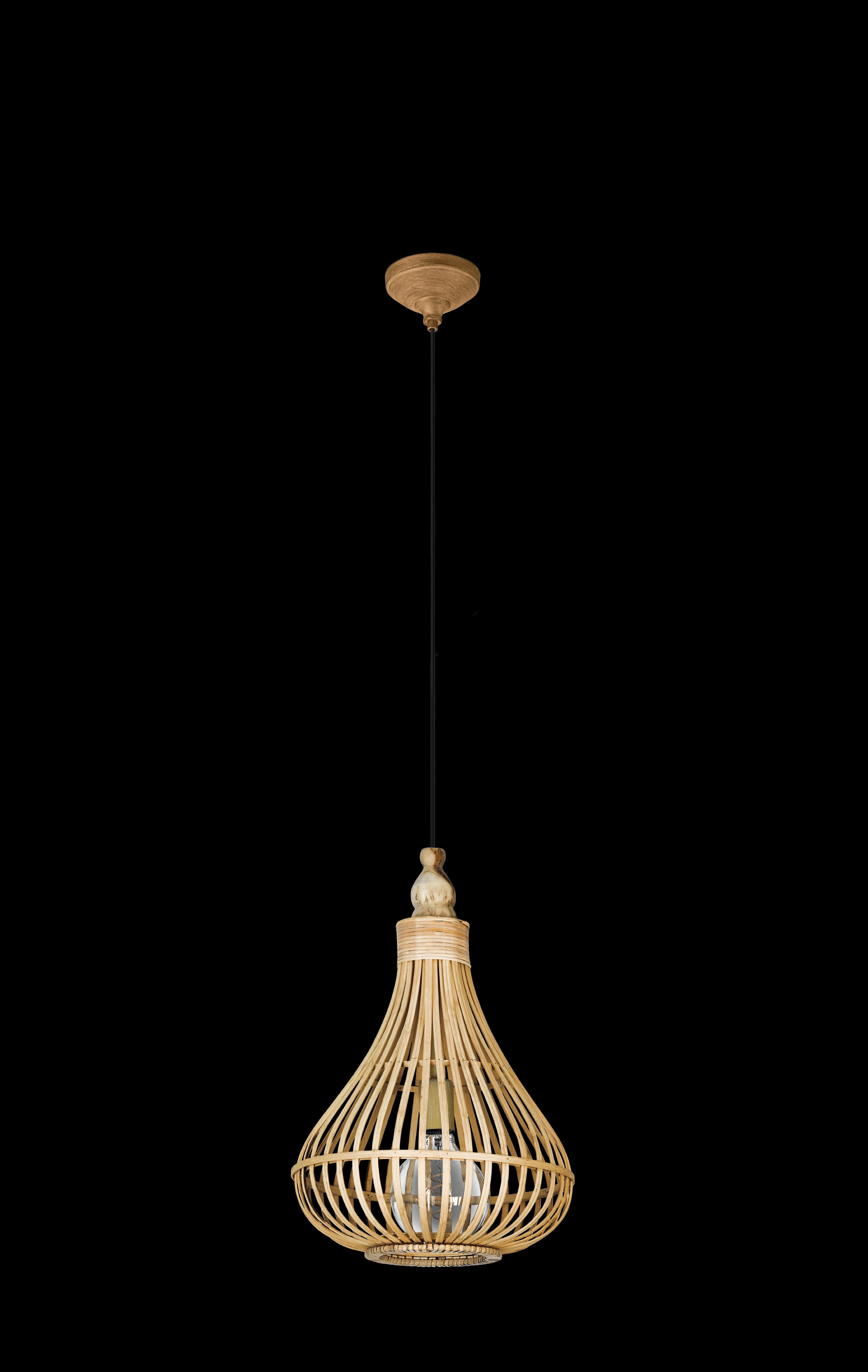 eglo amsfield bamboo wicker teardrop ceiling pendant living room close up