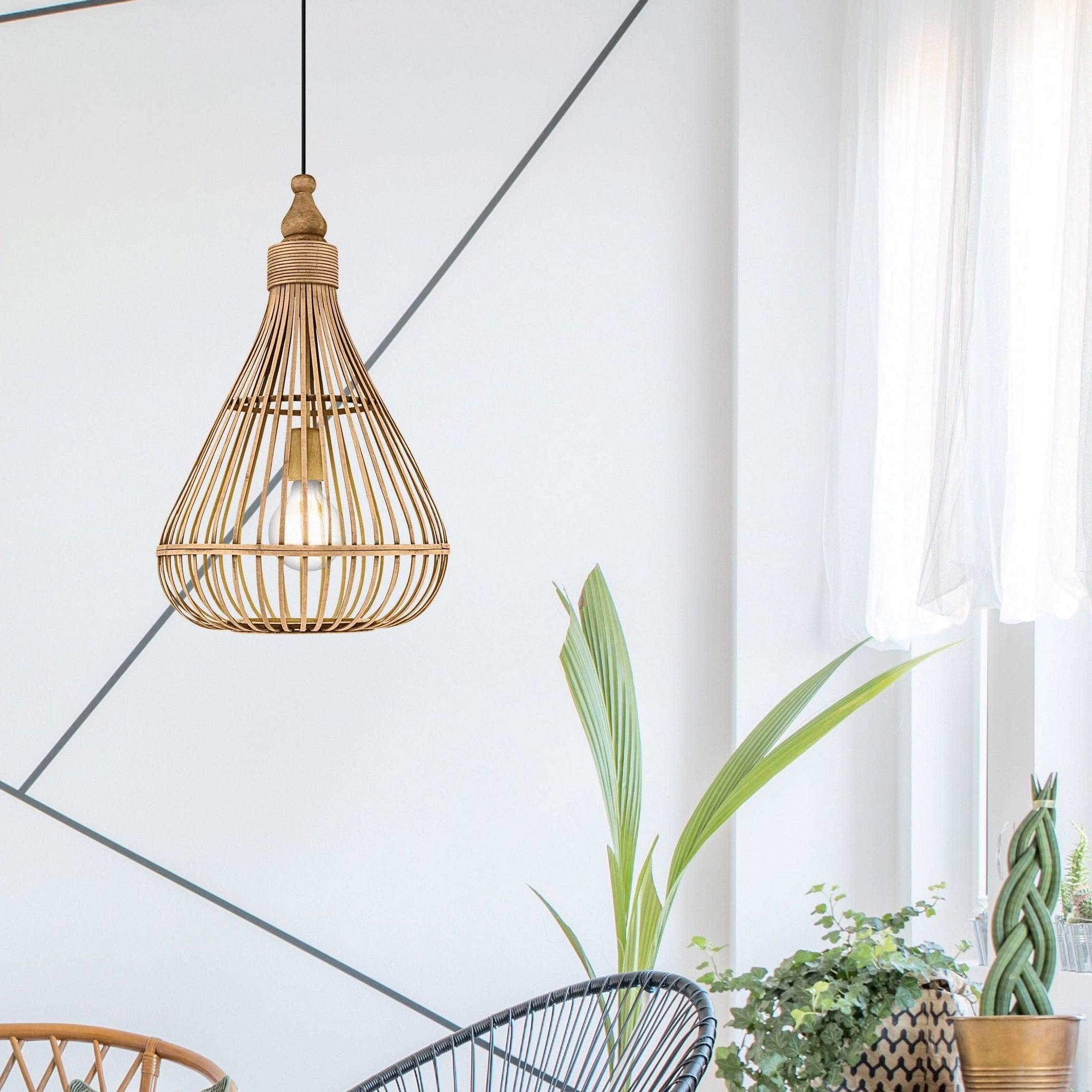 eglo amsfield bamboo wicker teardrop ceiling pendant living room image