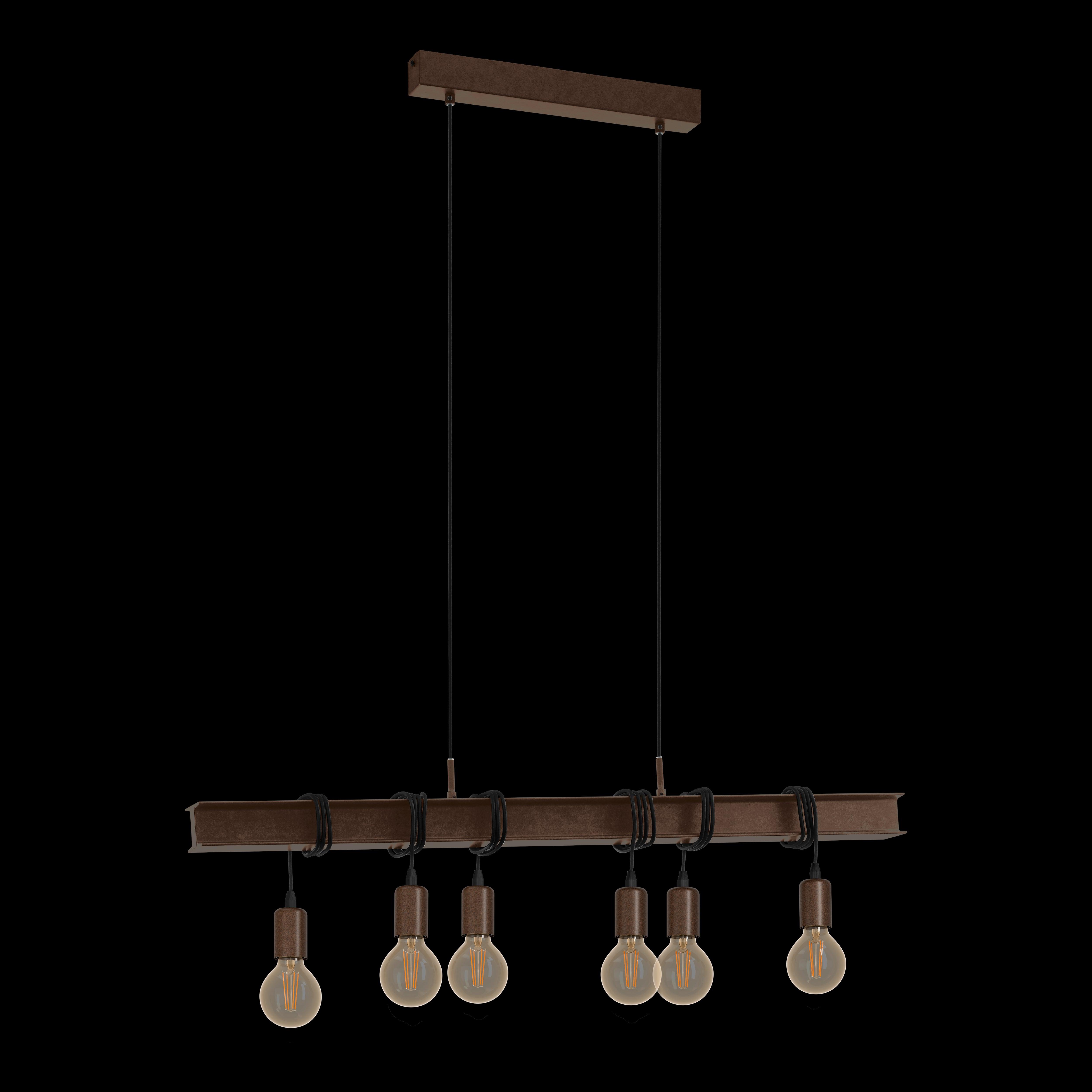 eglo townshend 4 6 light rust brown beam ceiling pendant living room close up