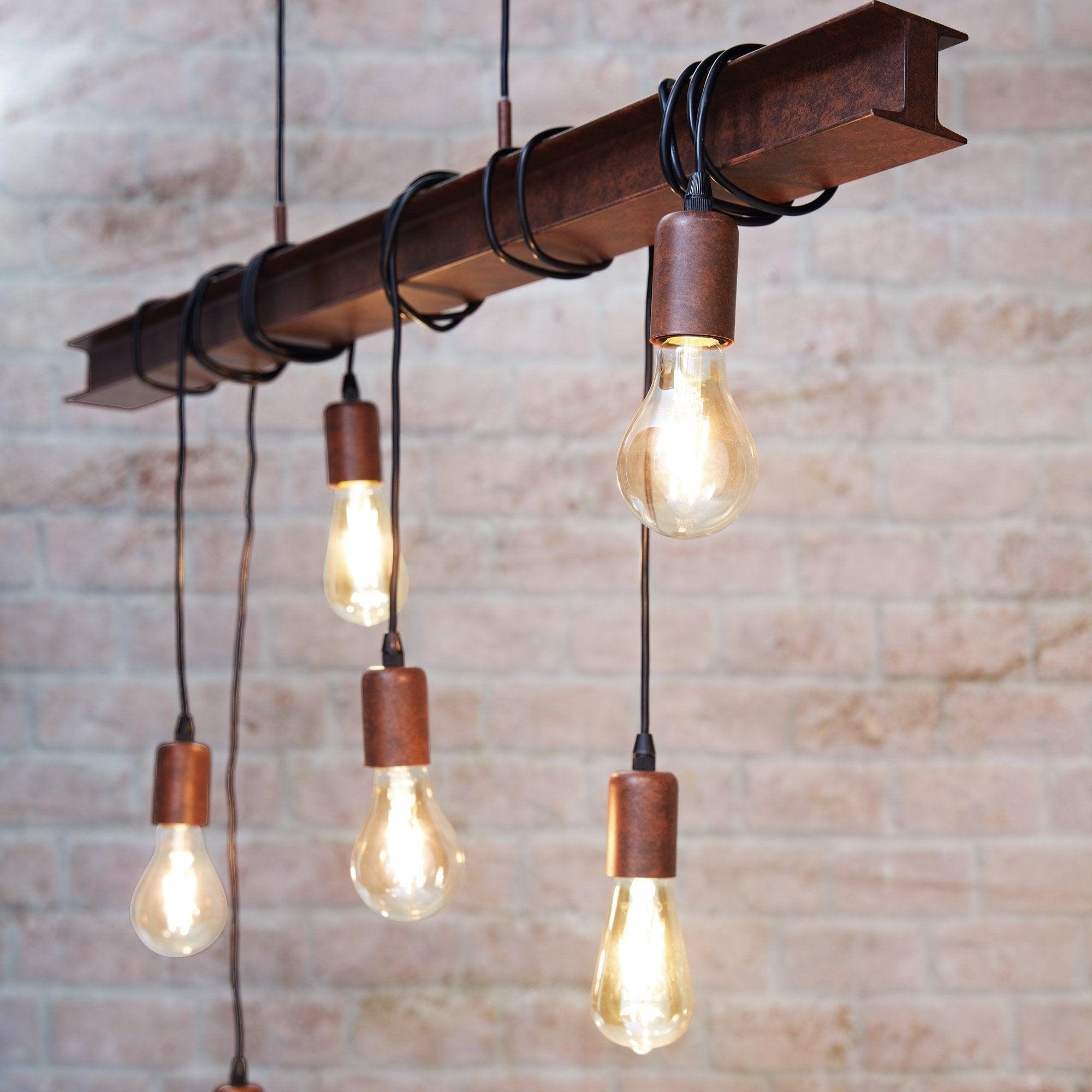 eglo townshend 4 6 light rust brown beam ceiling pendant living room image