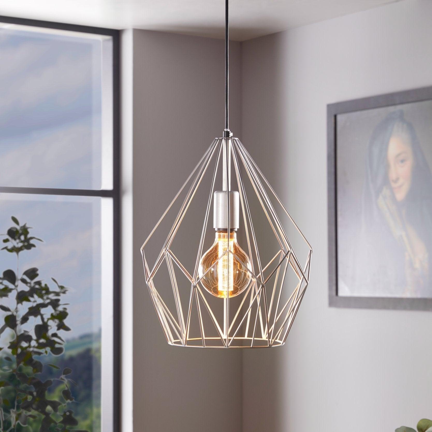 eglo carlton silver caged lampshade ceiling pendant living room image