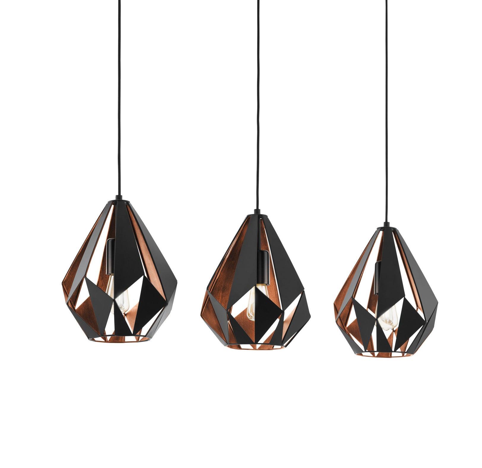 eglo carlton 1 3 light black copper metal ceiling pendant Kitchen Lighting Close Up