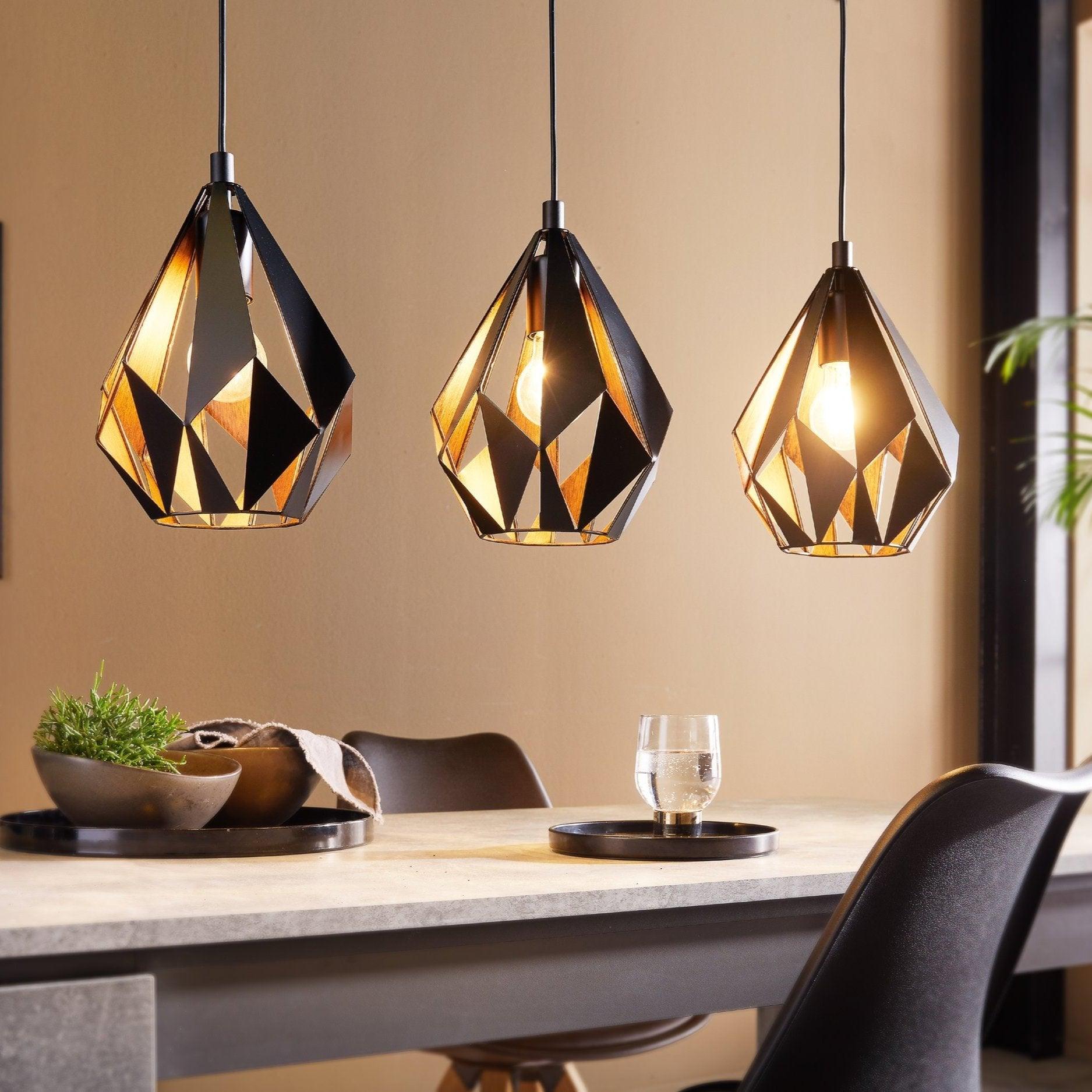 eglo carlton 1 3 light black copper metal ceiling pendant