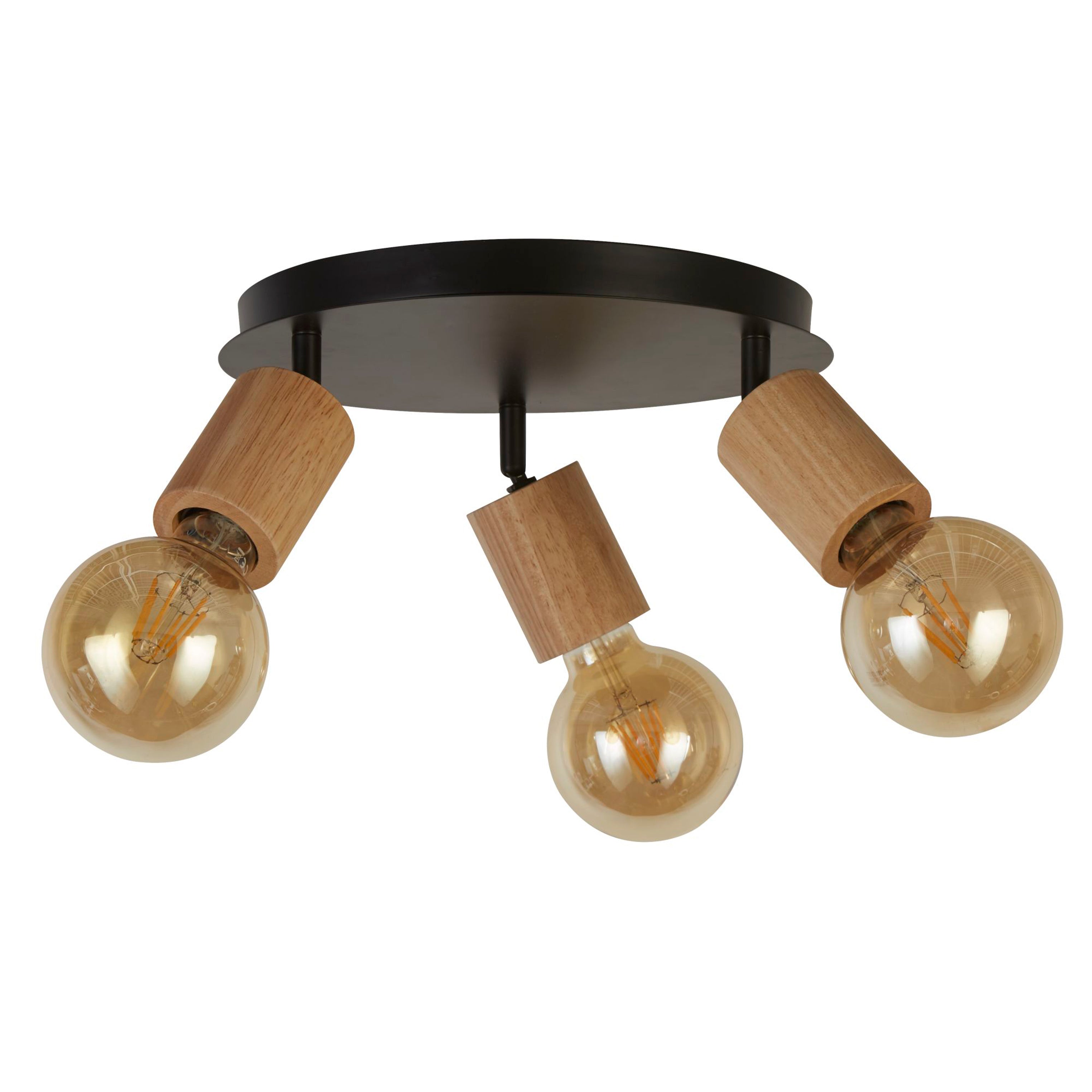 Searchlight Spinny 3 Light Wood & Black Round Spotlight