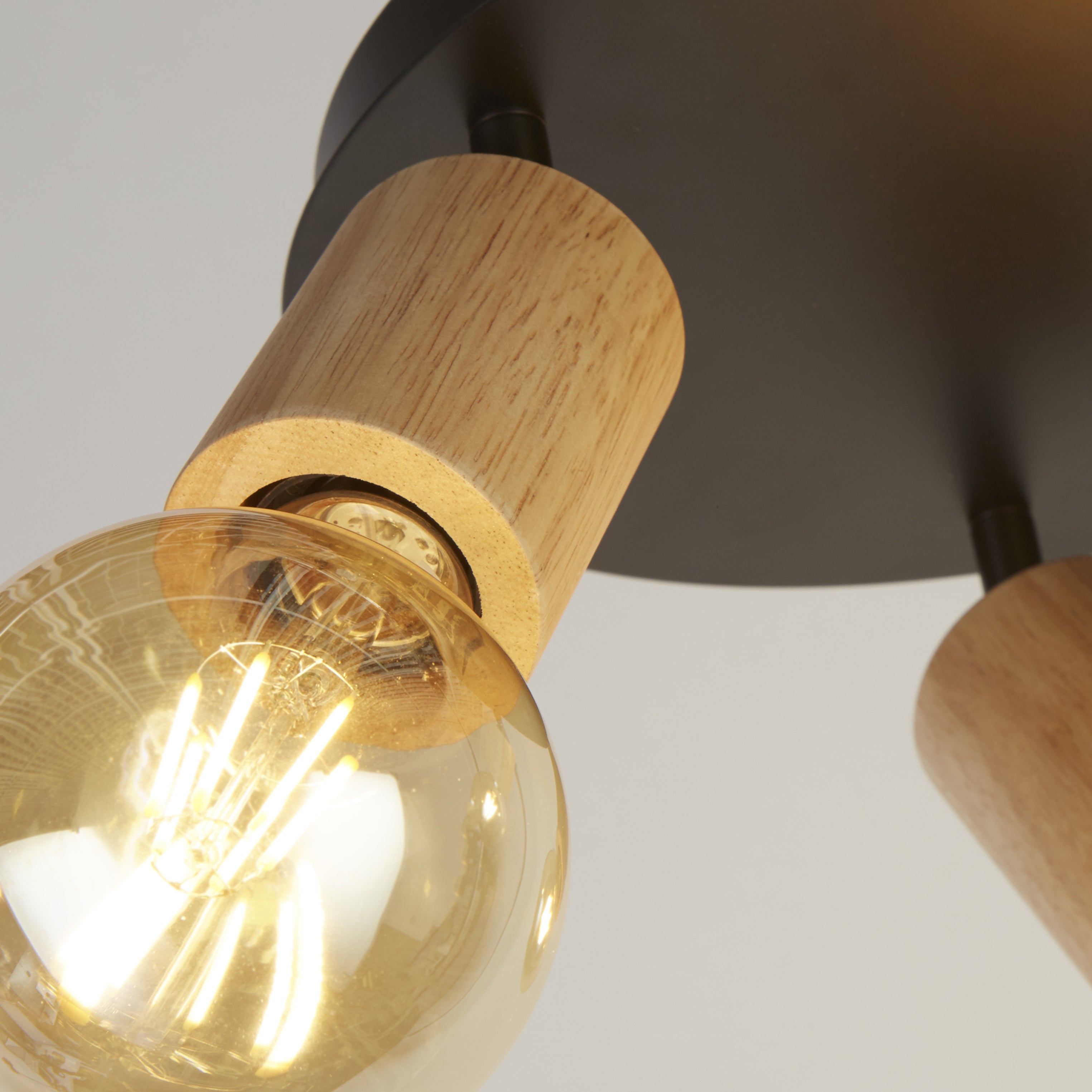 Searchlight Spinny 3 Light Wood & Black Round Spotlight