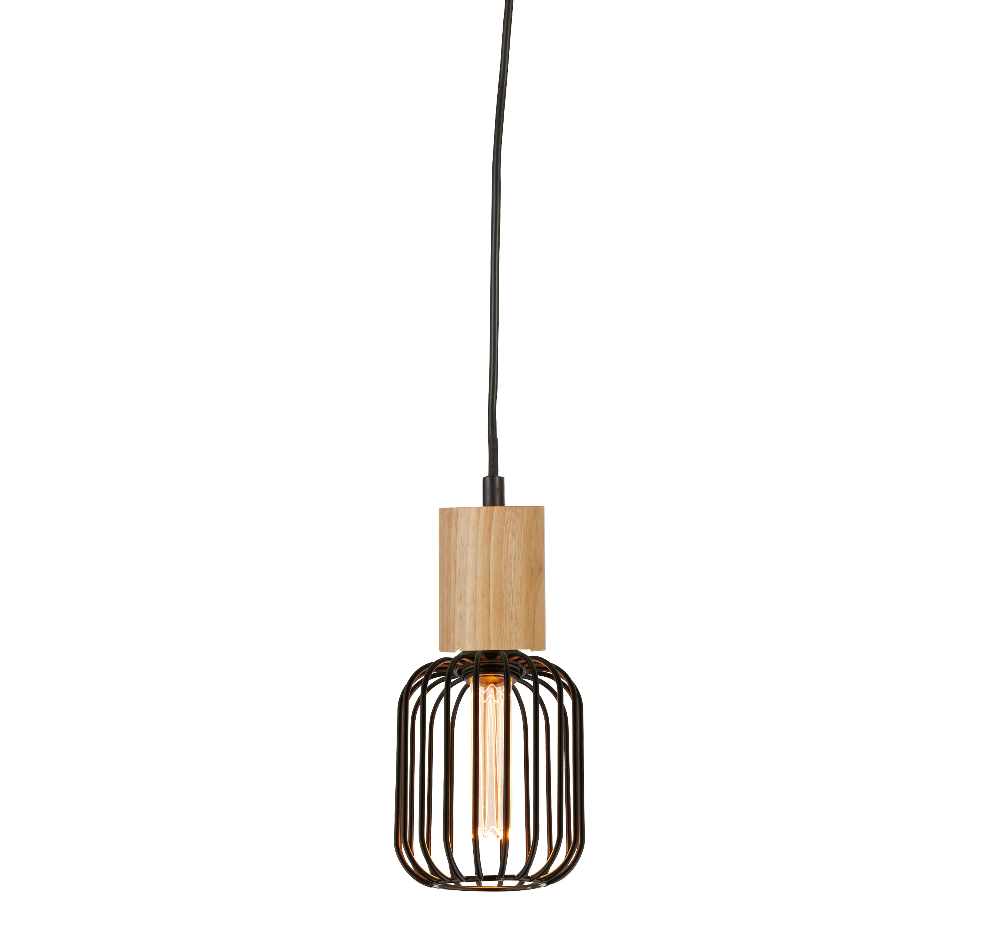 Searchlight Spinny Wood & Black Pendant