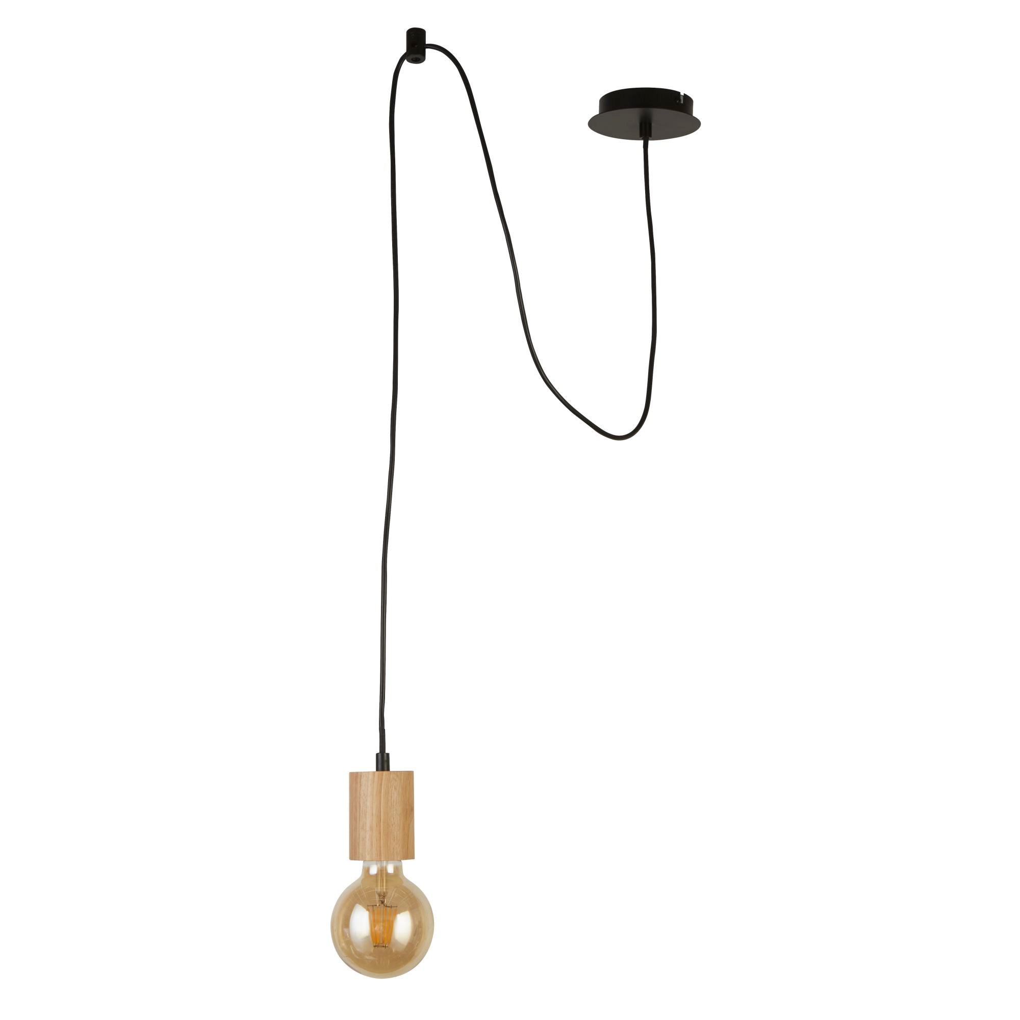 Searchlight Spinny Wood & Black Pendant