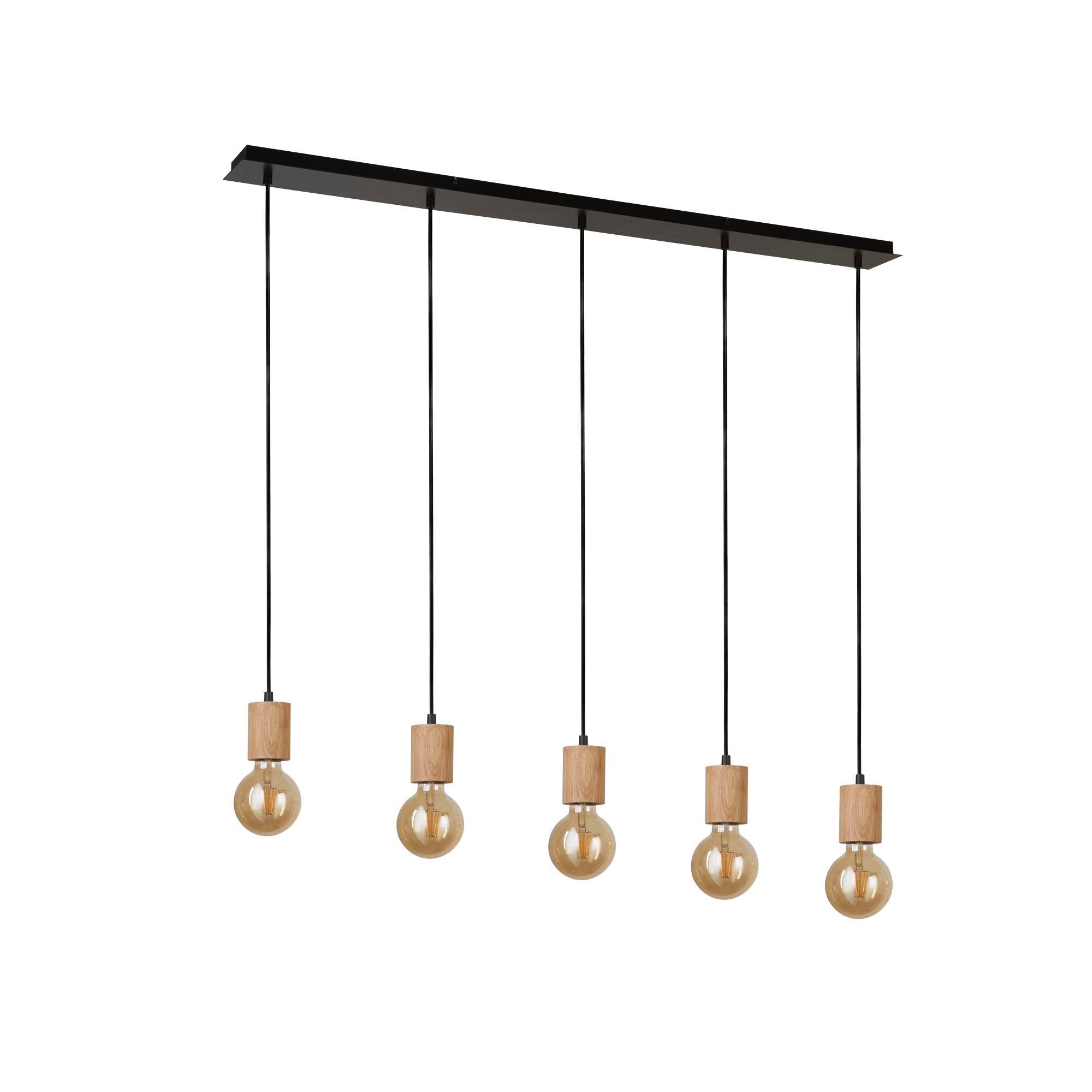 Searchlight Spinny Wood & Black 5 Light Bar Pendant