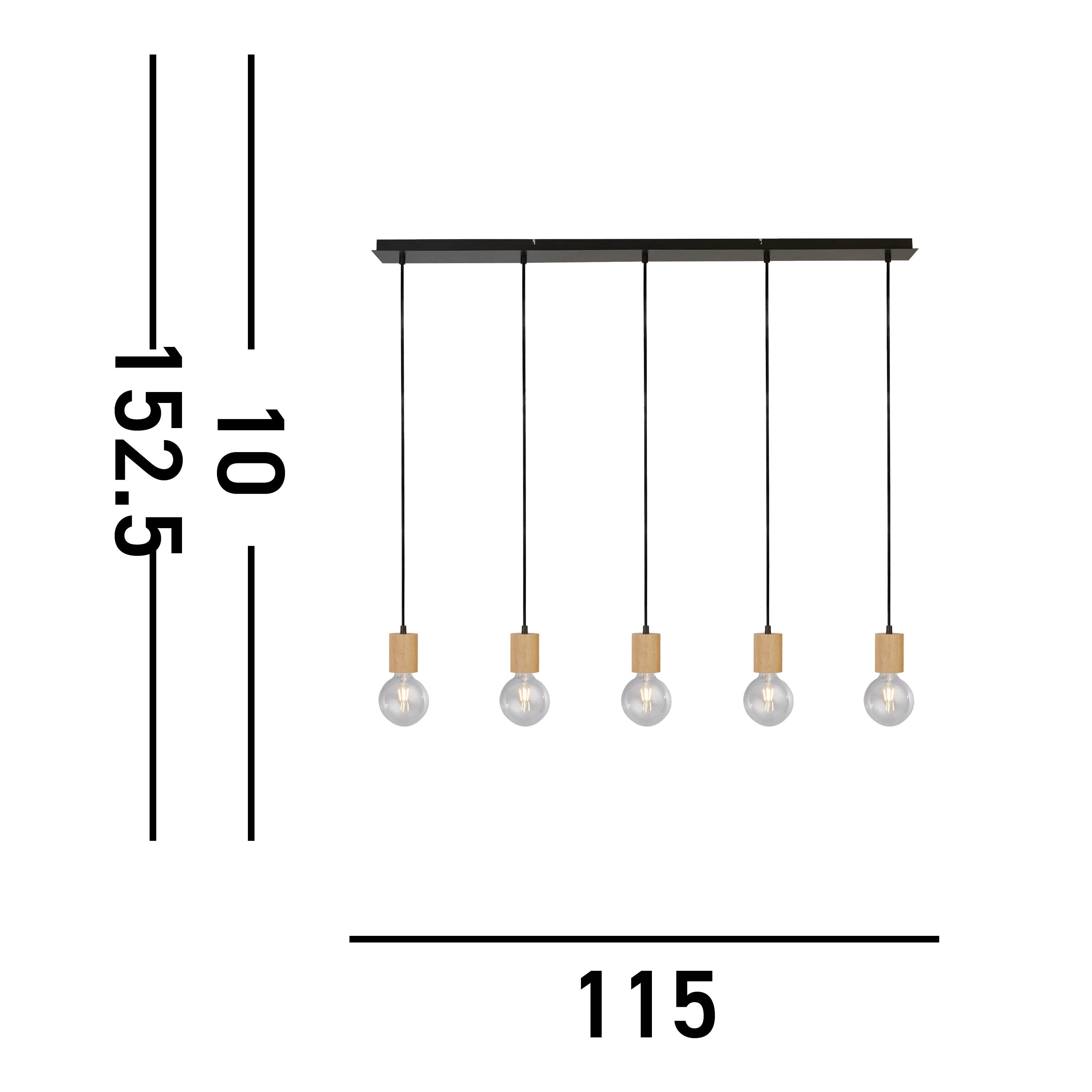 Searchlight Spinny Wood & Black 5 Light Bar Pendant
