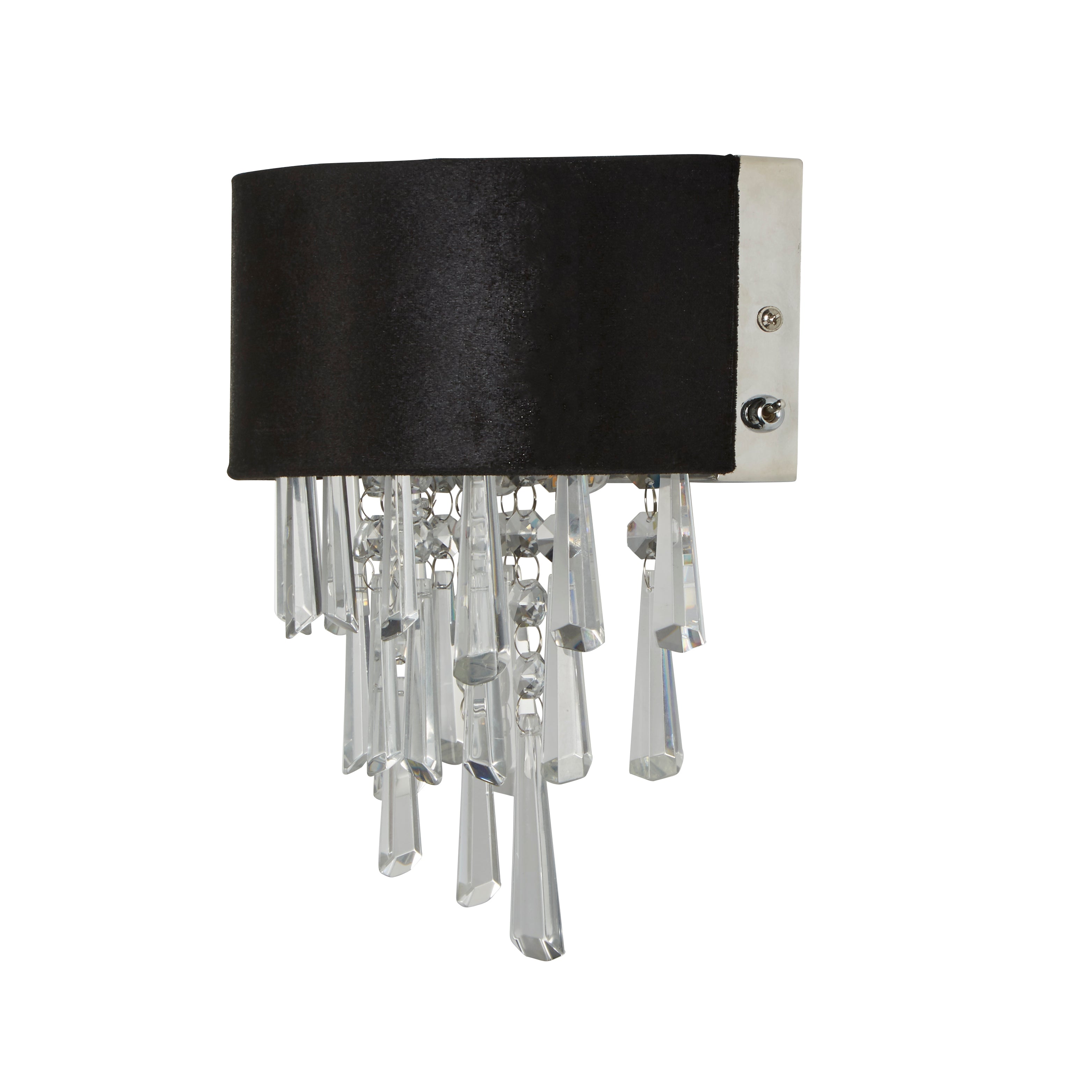 Searchlight Glamour 2 Light Wall Light - Black Velvet & Clear Crystal