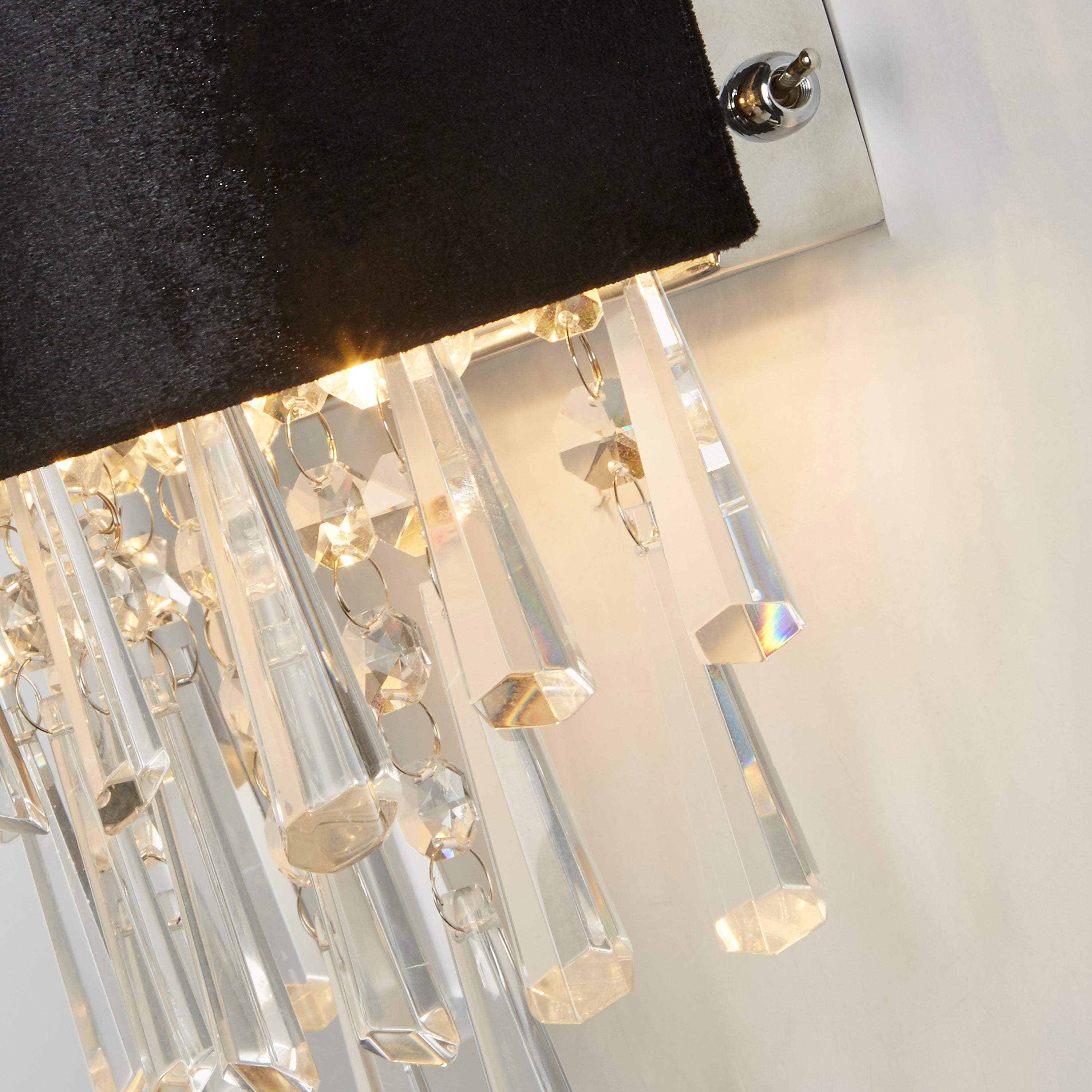 Searchlight Glamour 2 Light Wall Light - Black Velvet & Clear Crystal
