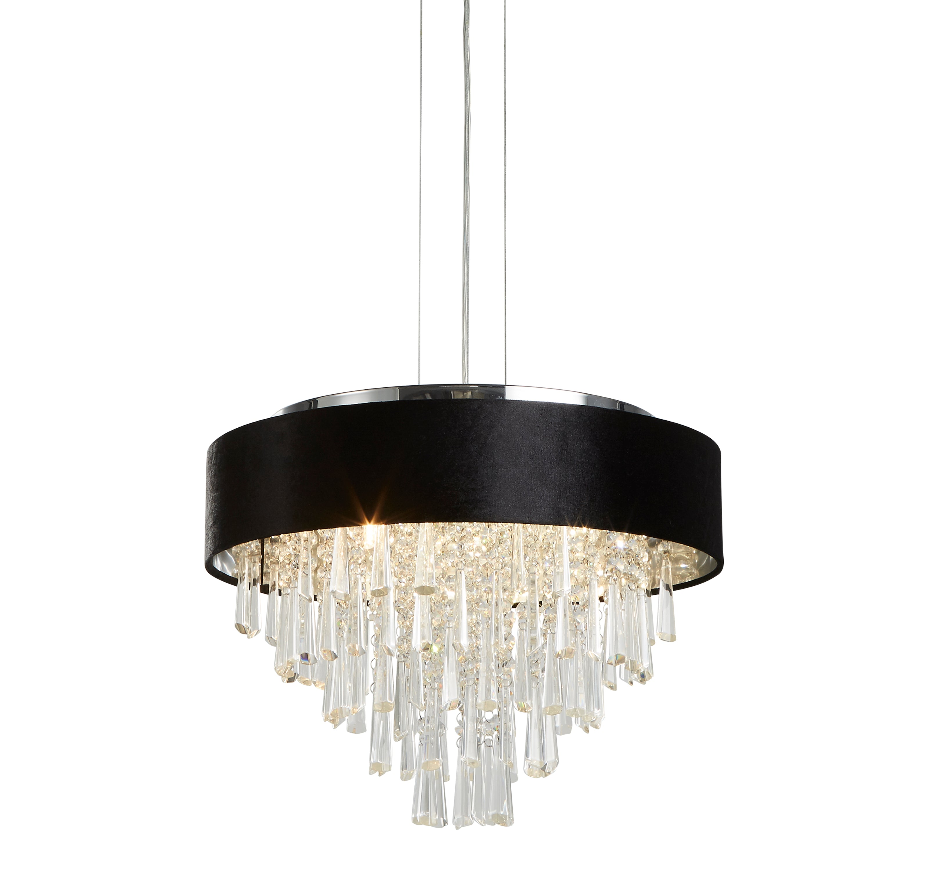 Searchlight Glamour 5 Light Pendant/Semi-Flush- Black Velvet & Crystal Shade