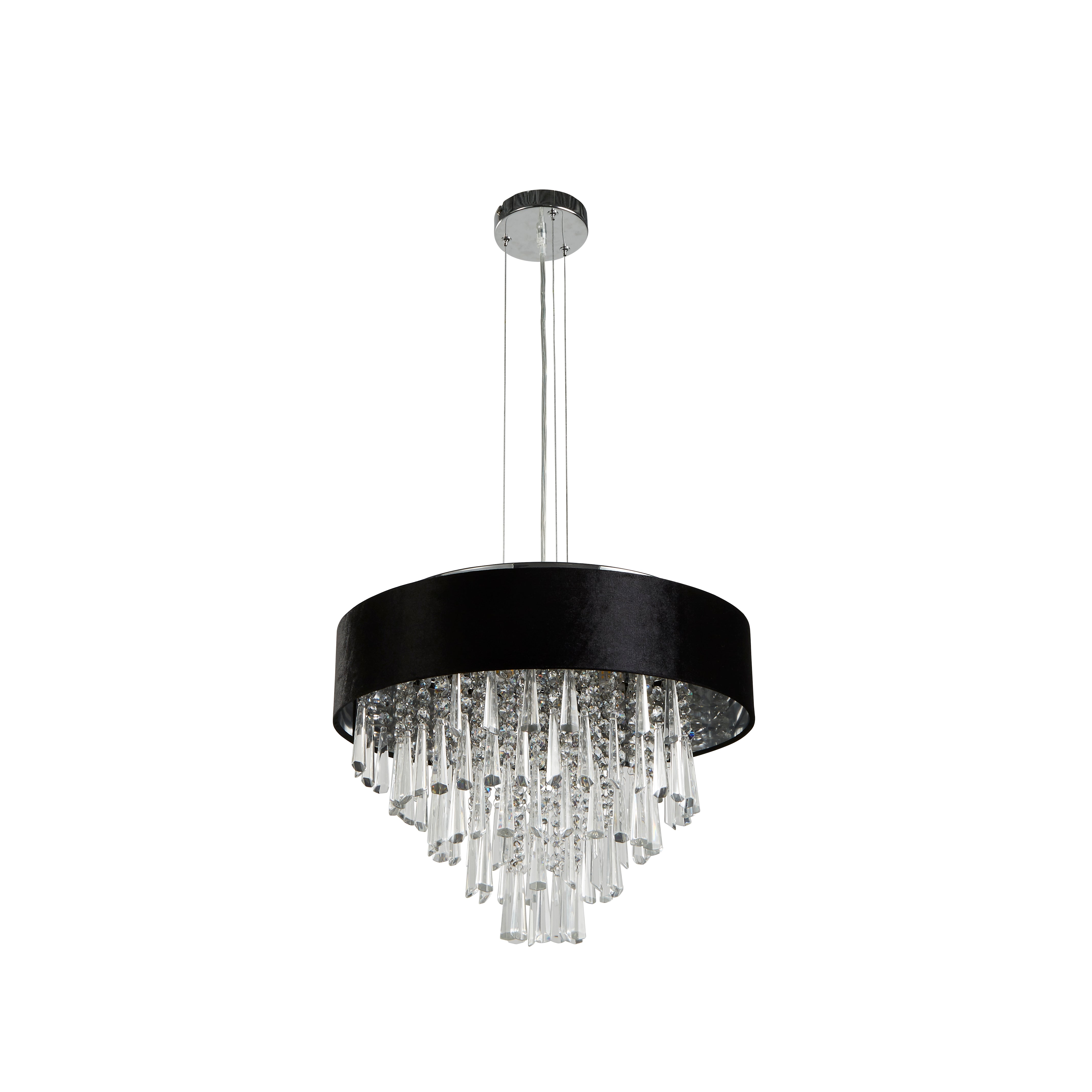Searchlight Glamour 5 Light Pendant/Semi-Flush- Black Velvet & Crystal Shade