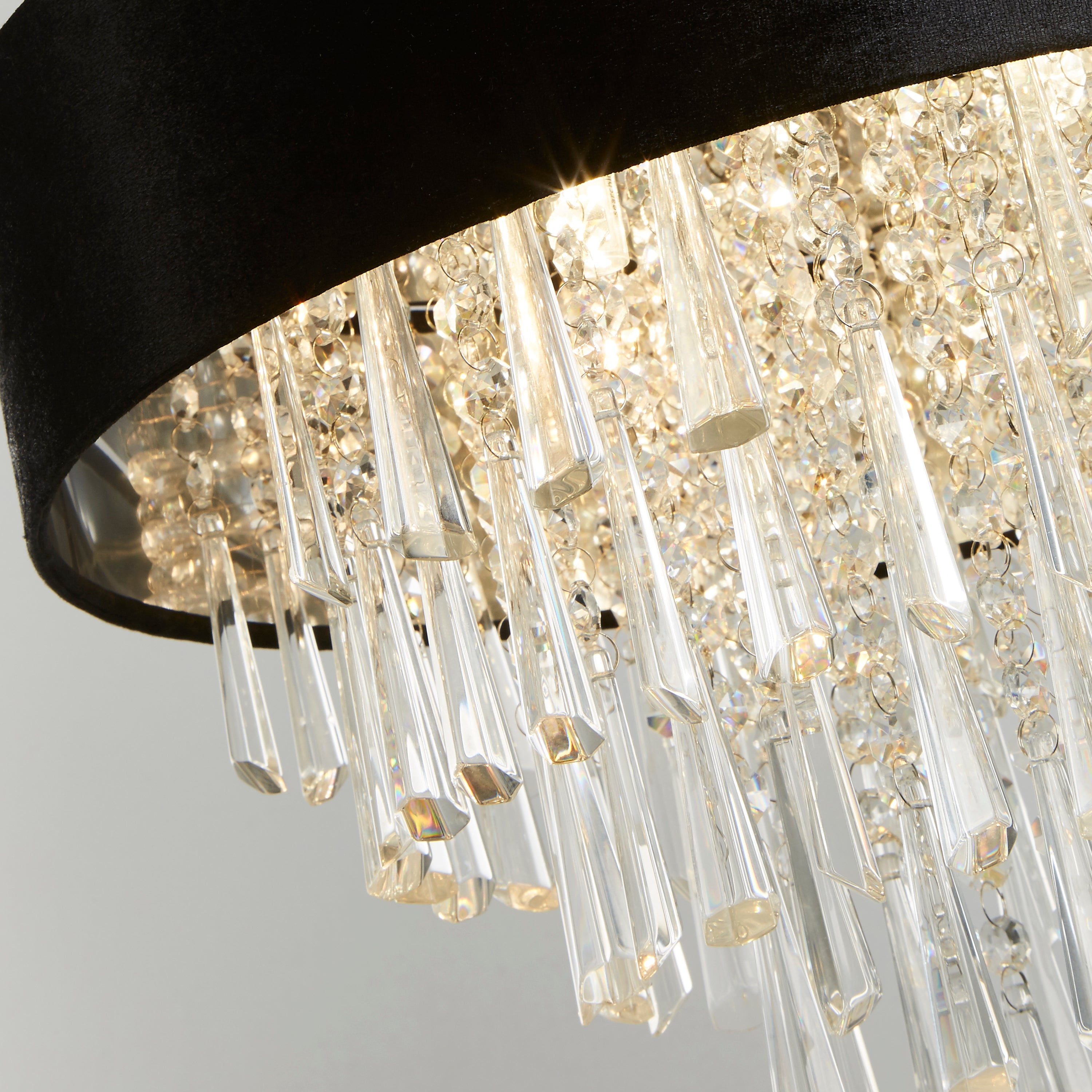 Searchlight Glamour 5 Light Pendant/Semi-Flush- Black Velvet & Crystal Shade