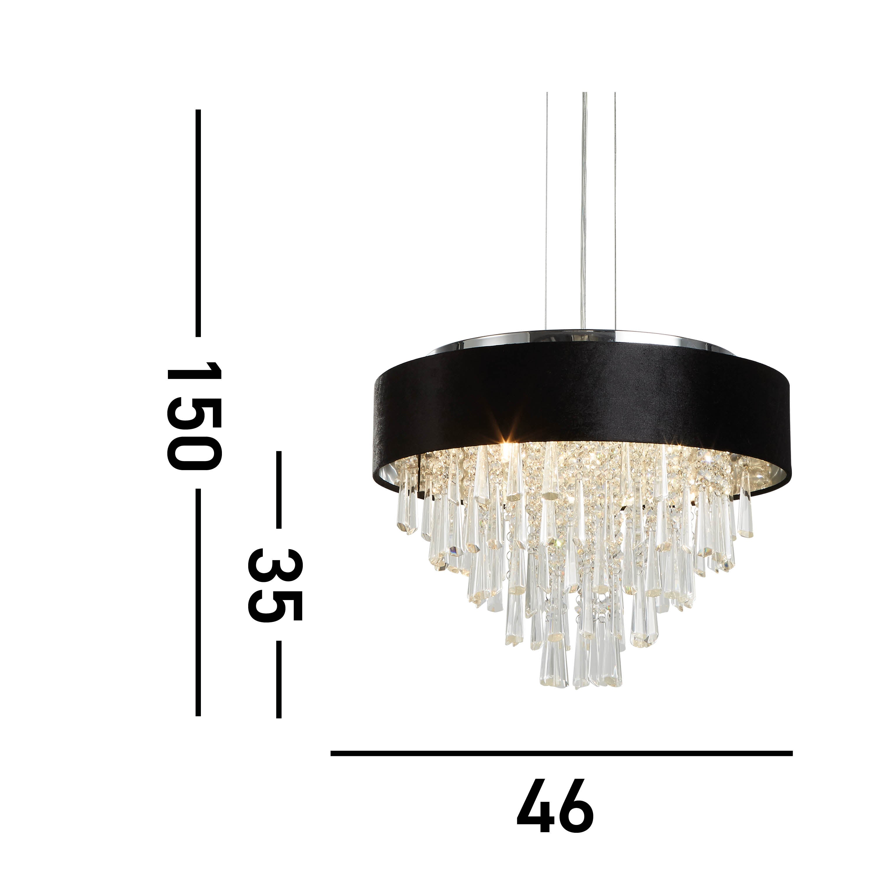 Searchlight Glamour 5 Light Pendant/Semi-Flush- Black Velvet & Crystal Shade