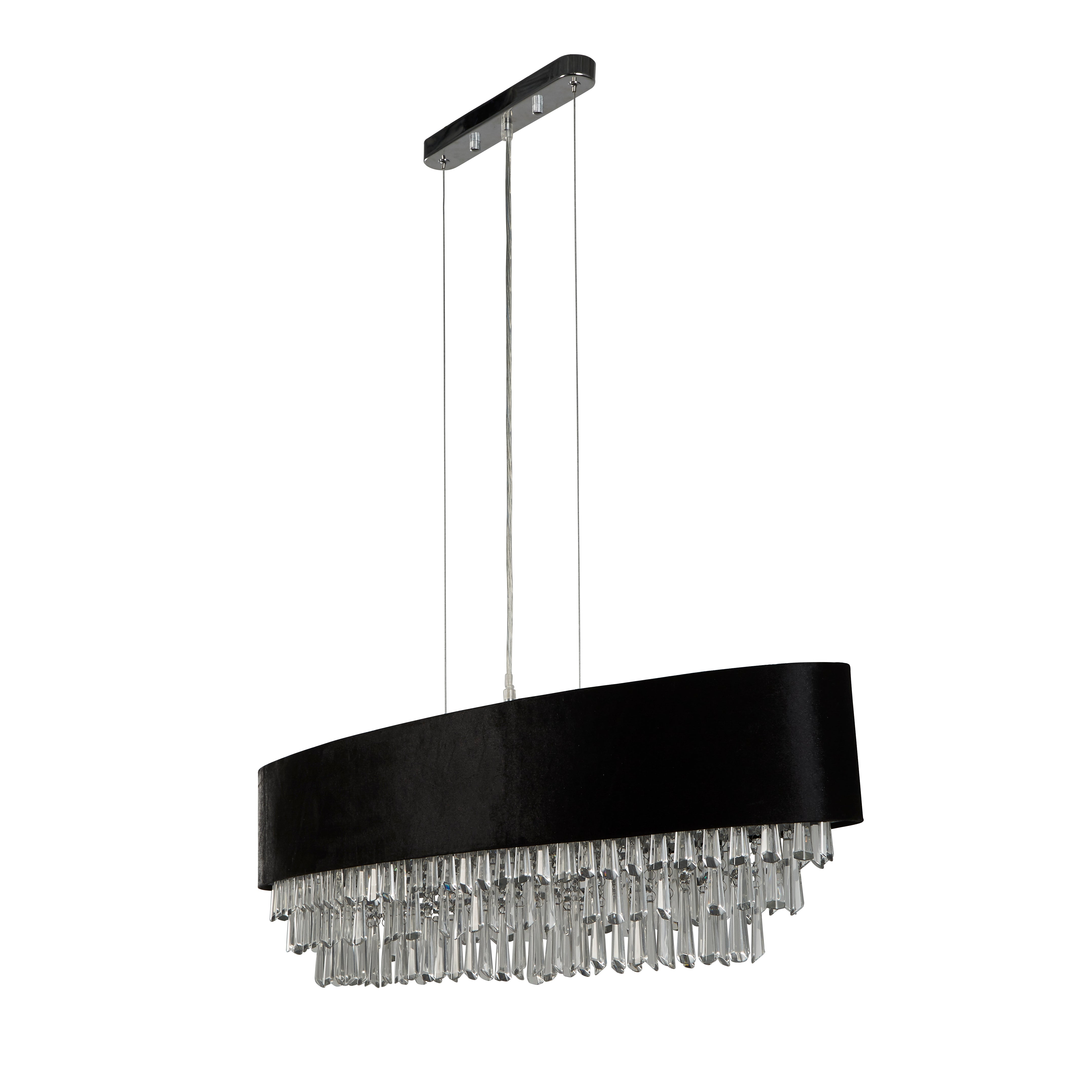 Searchlight Glamour 8 Light Pendant/Semi-Flush- Black Velvet & Crystal Shade