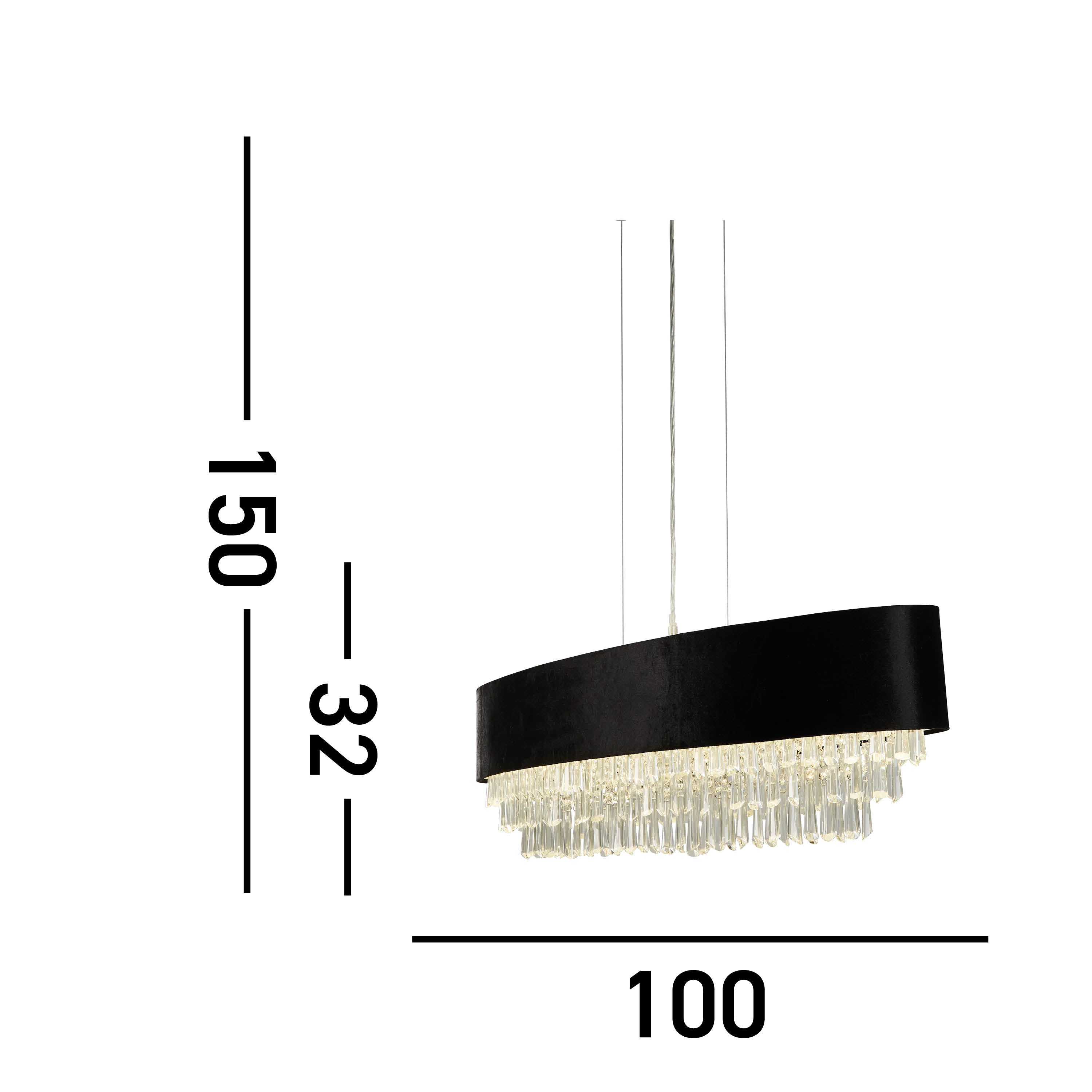 Searchlight Glamour 8 Light Pendant/Semi-Flush- Black Velvet & Crystal Shade