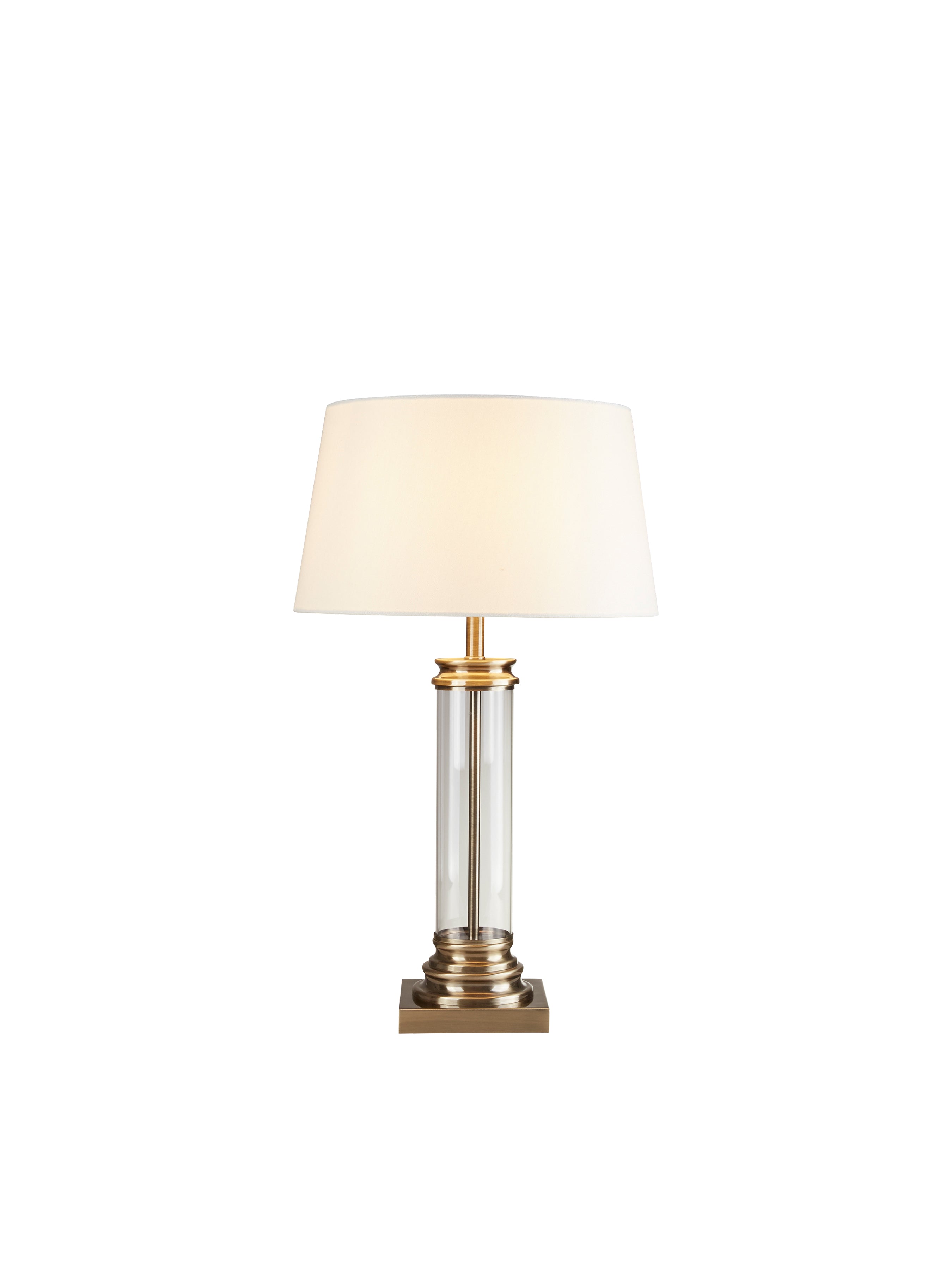 Searchlight Pedestal Brass & Glass Table Lamp - Cream Fabric Shade