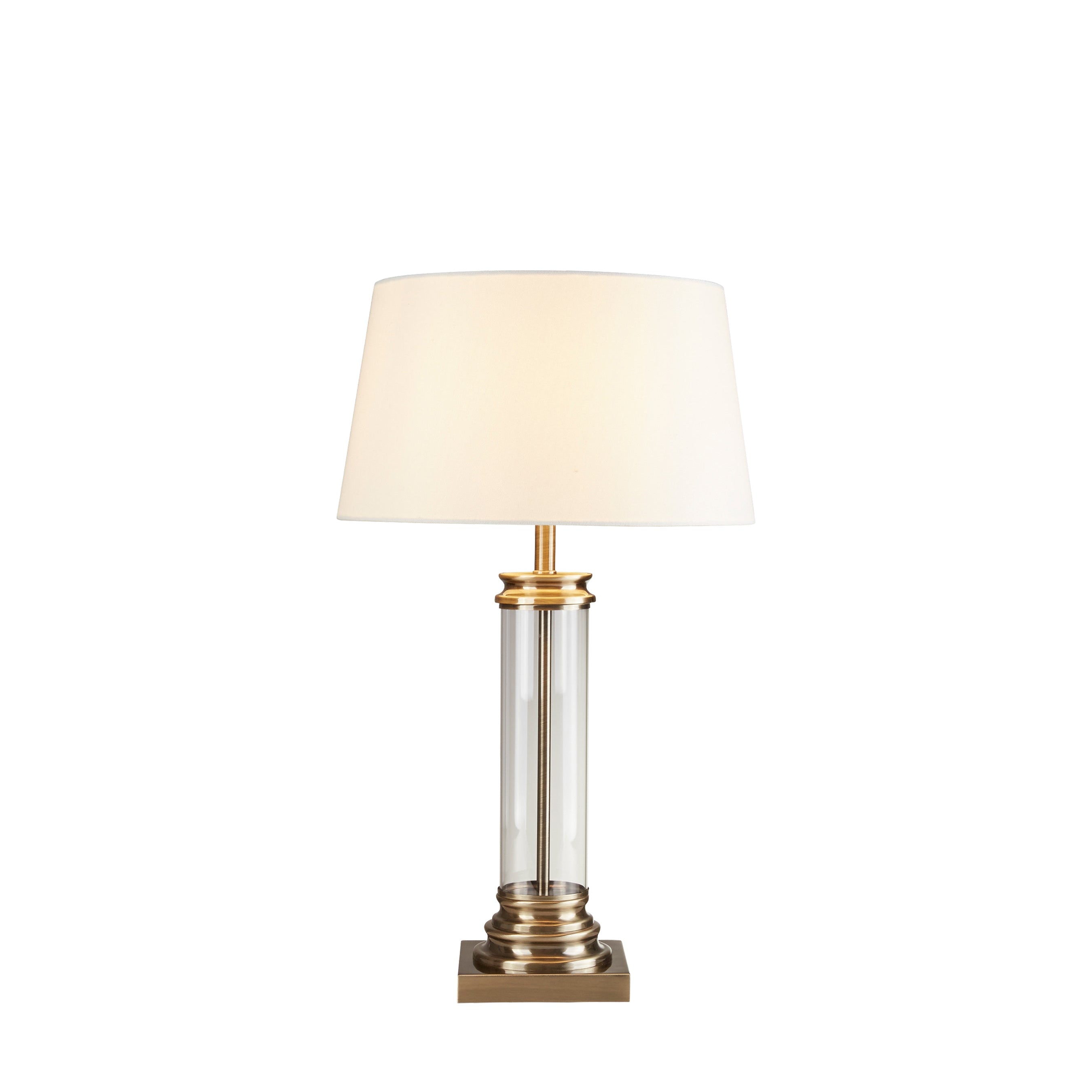 Searchlight Pedestal Brass & Glass Table Lamp - Cream Fabric Shade