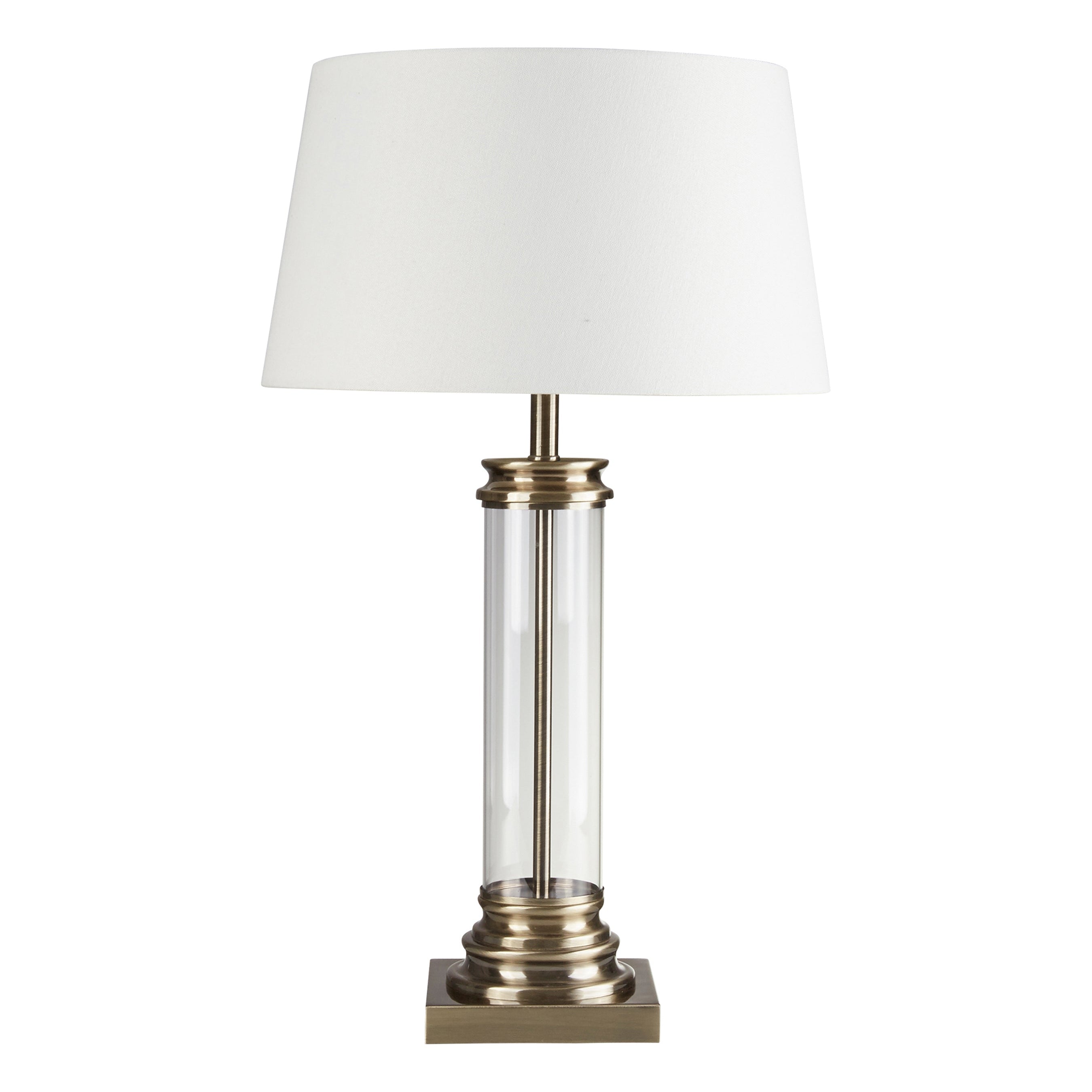Searchlight Pedestal Brass & Glass Table Lamp - Cream Fabric Shade