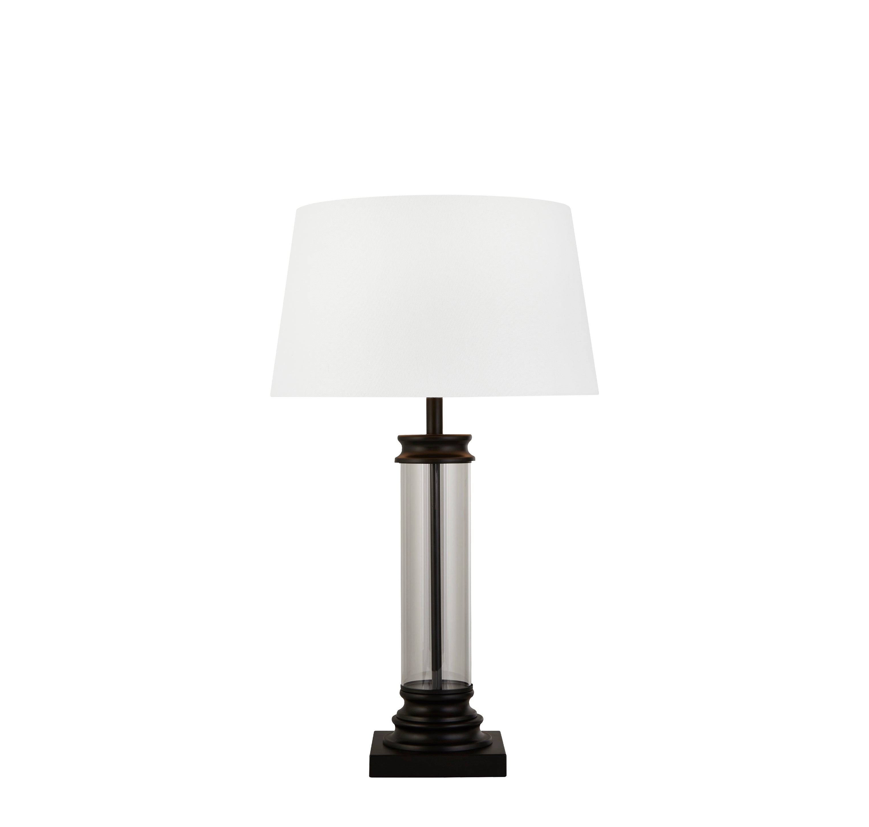Searchlight Pedestal Black & Glass Table Lamp - White Fabric Shade