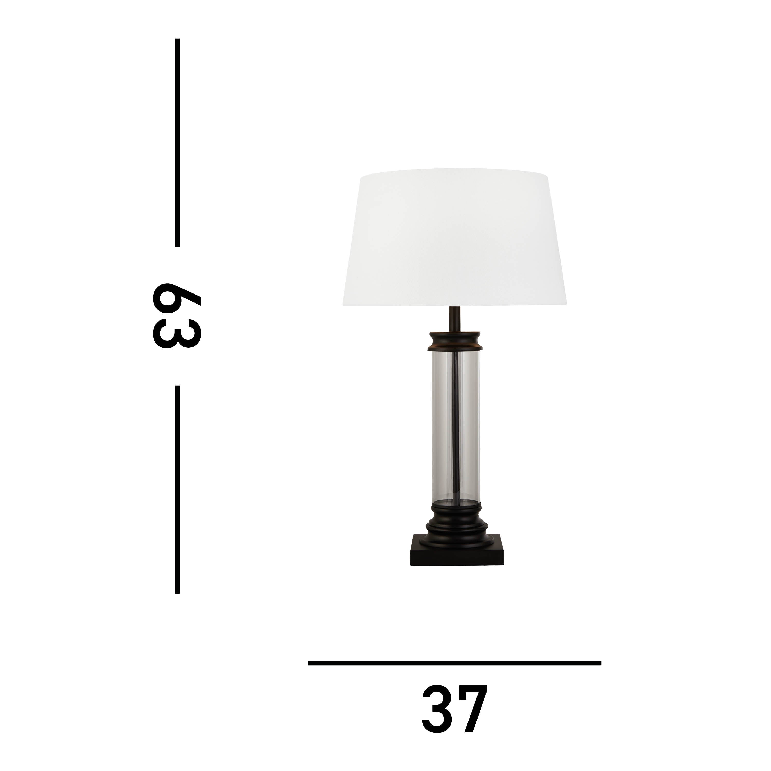 Searchlight Pedestal Black & Glass Table Lamp - White Fabric Shade