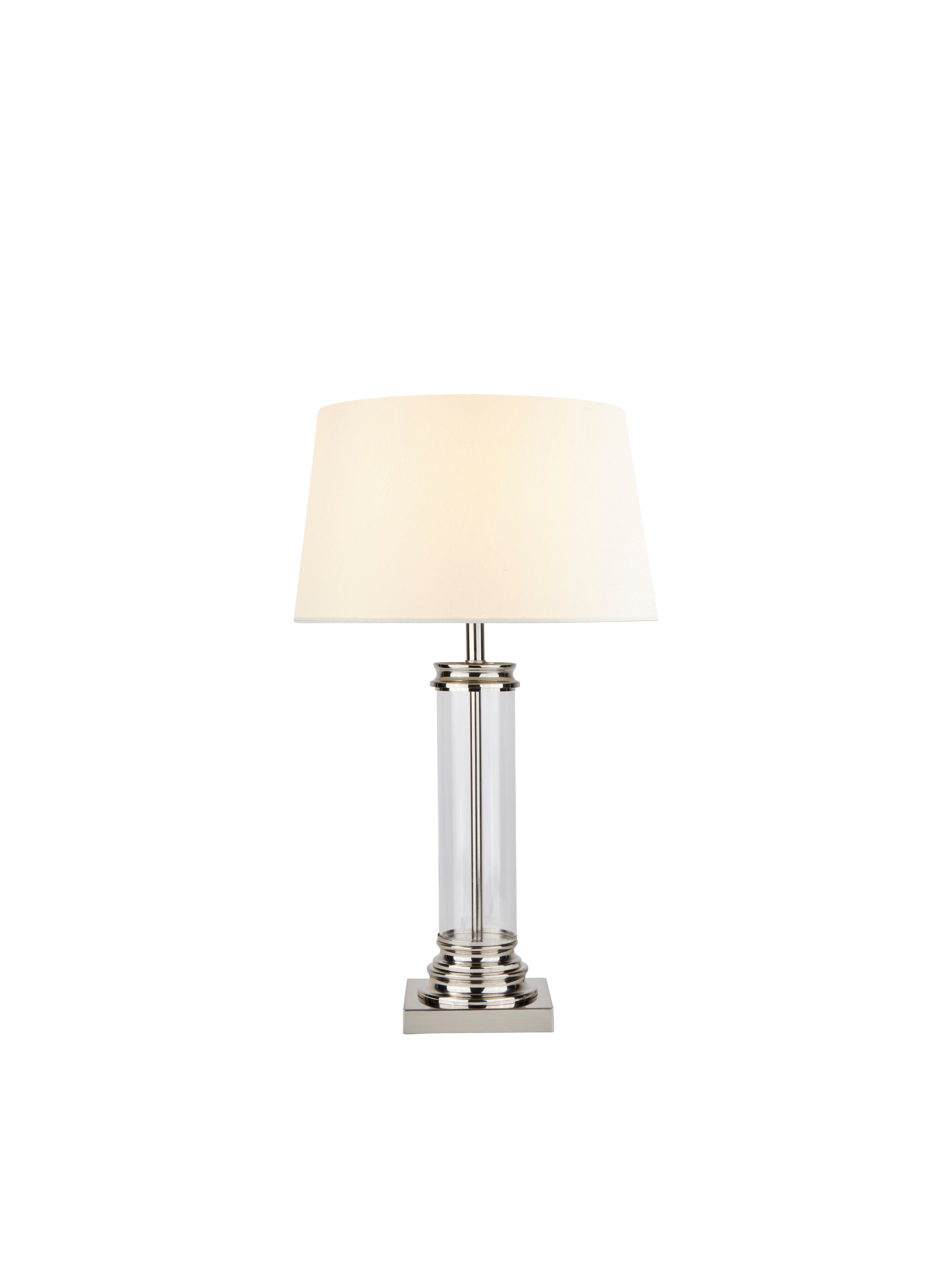 Searchlight Pedestal Silver & Glass Table Lamp - Cream Fabric Shade