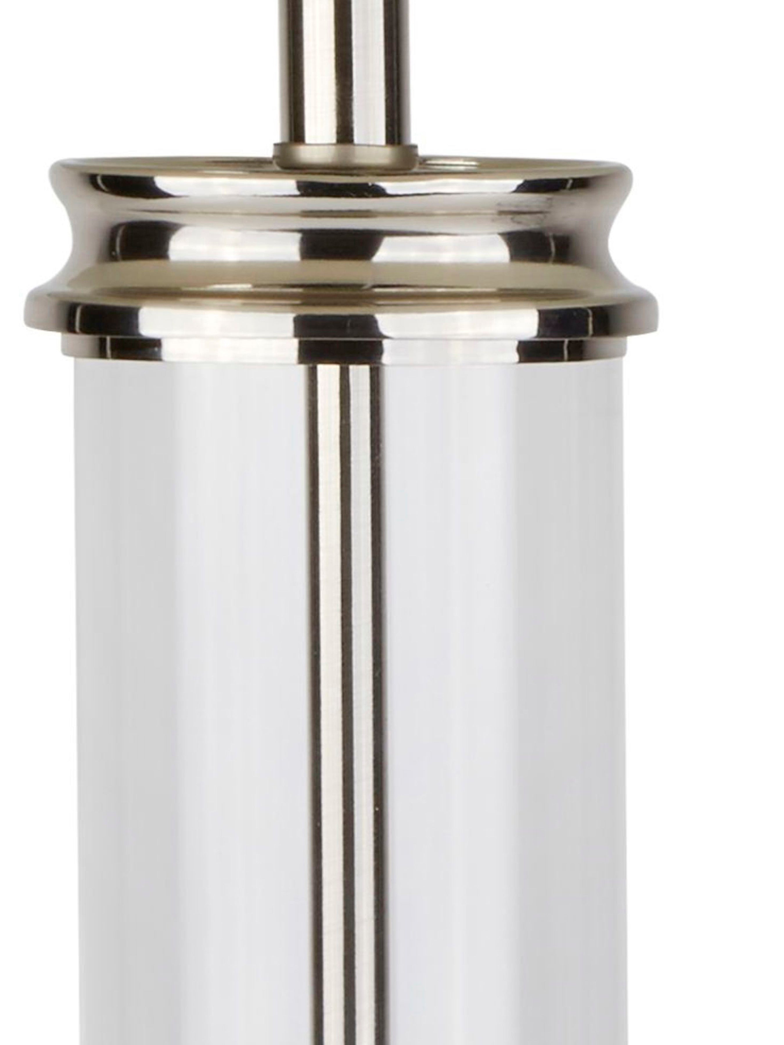 Searchlight Pedestal Silver & Glass Table Lamp - Cream Fabric Shade