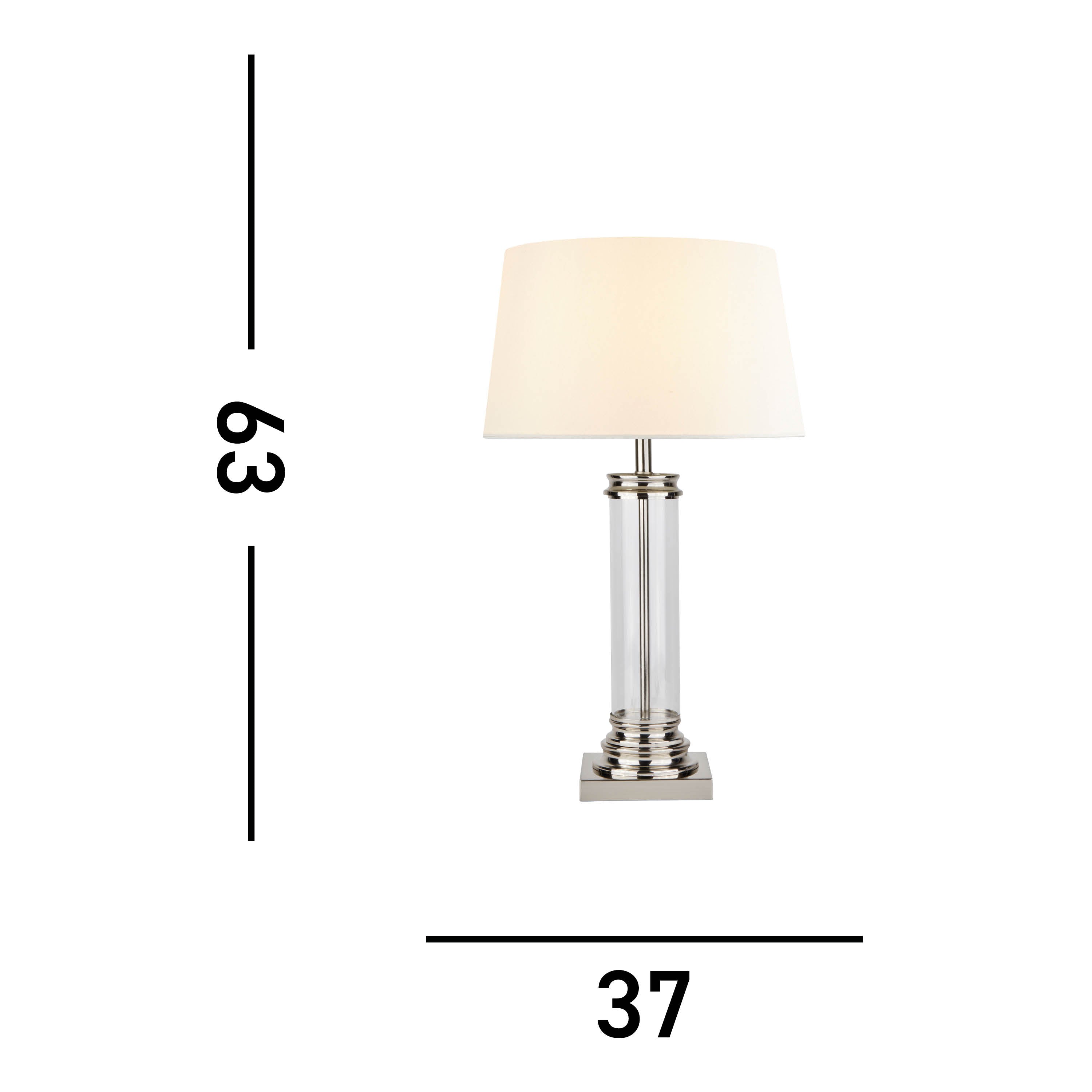 Searchlight Pedestal Silver & Glass Table Lamp - Cream Fabric Shade