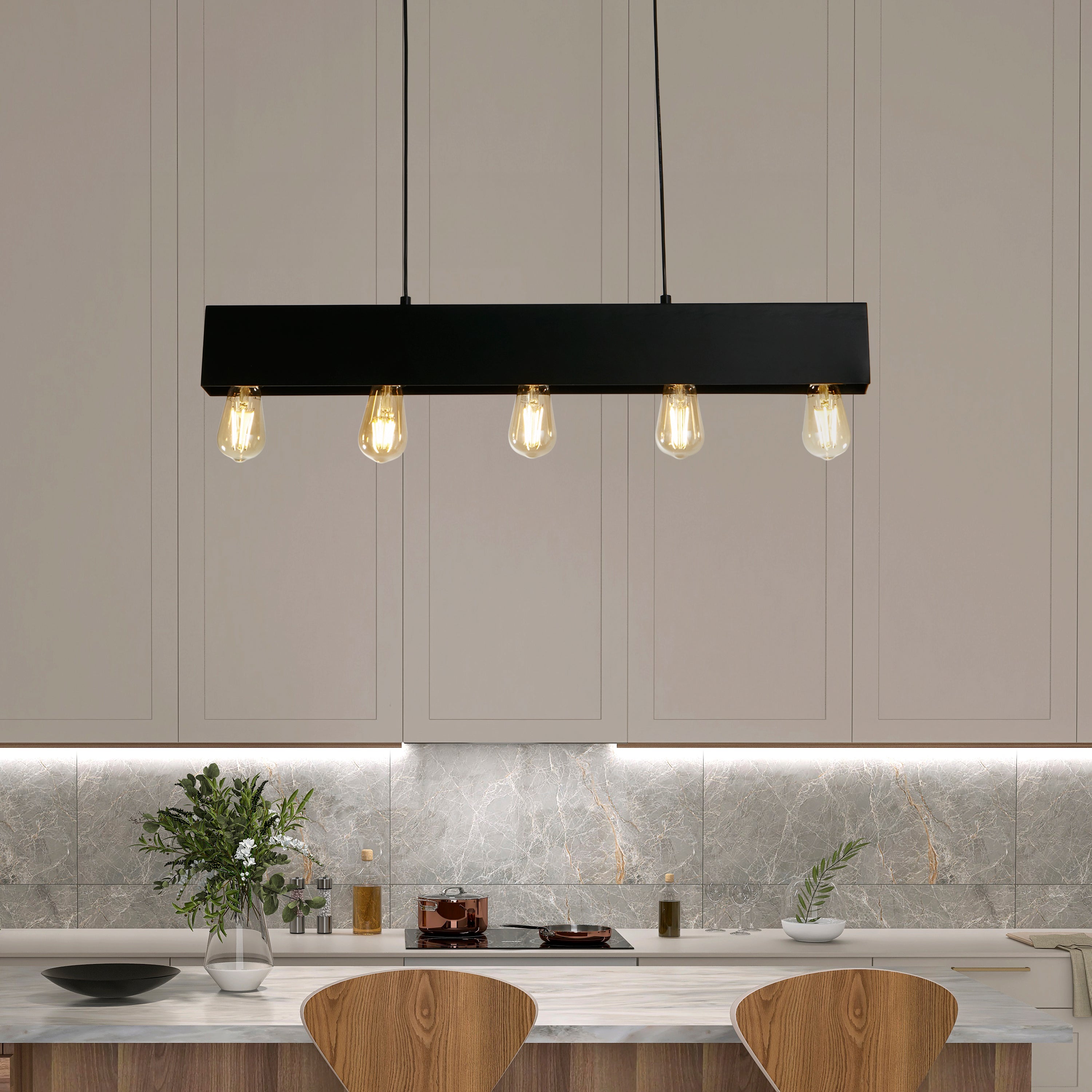 Searchlight Piano 5 Light Black Diner Bar Pendant