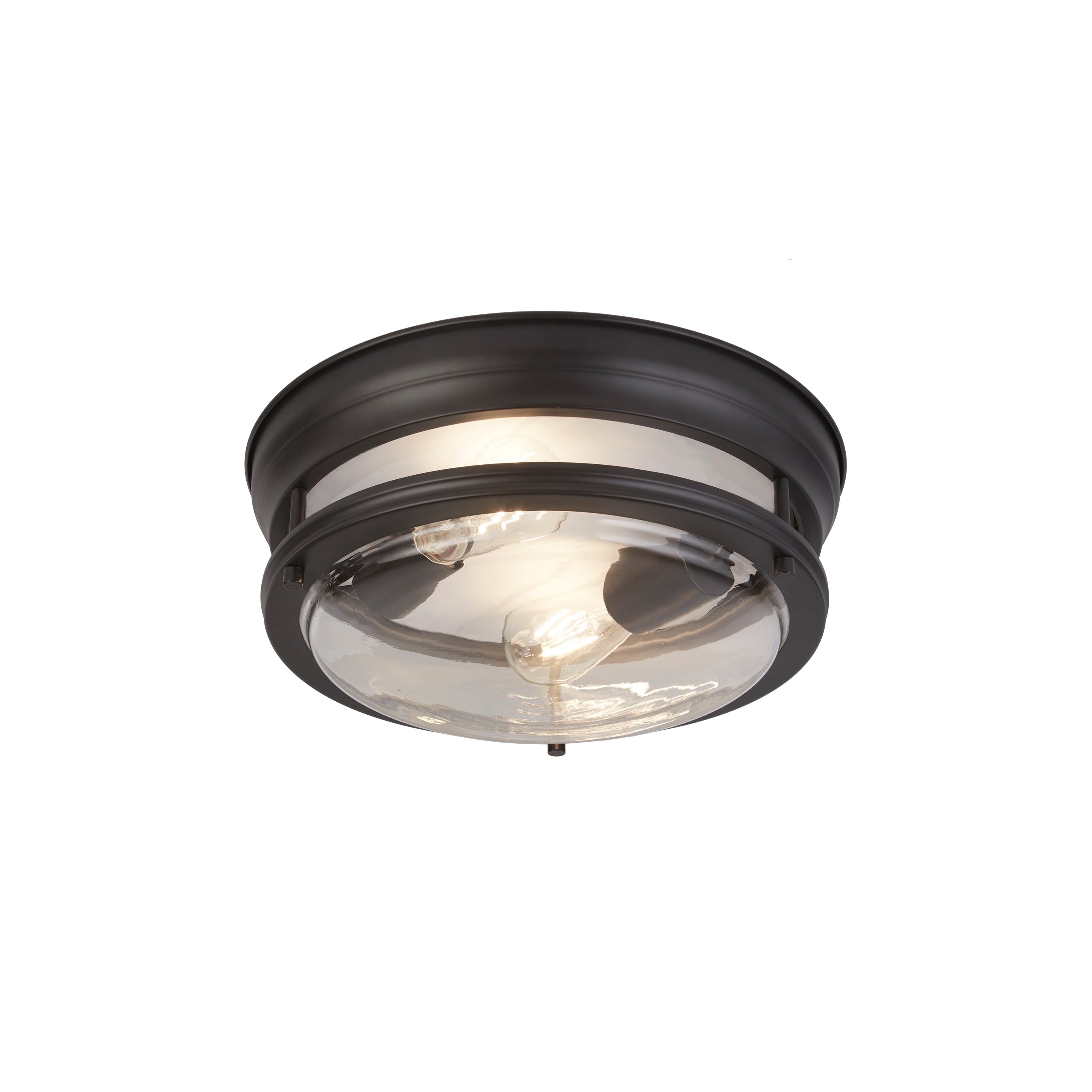 Searchlight Glasgow 2 Light Black Flush - Clear Glass Shade