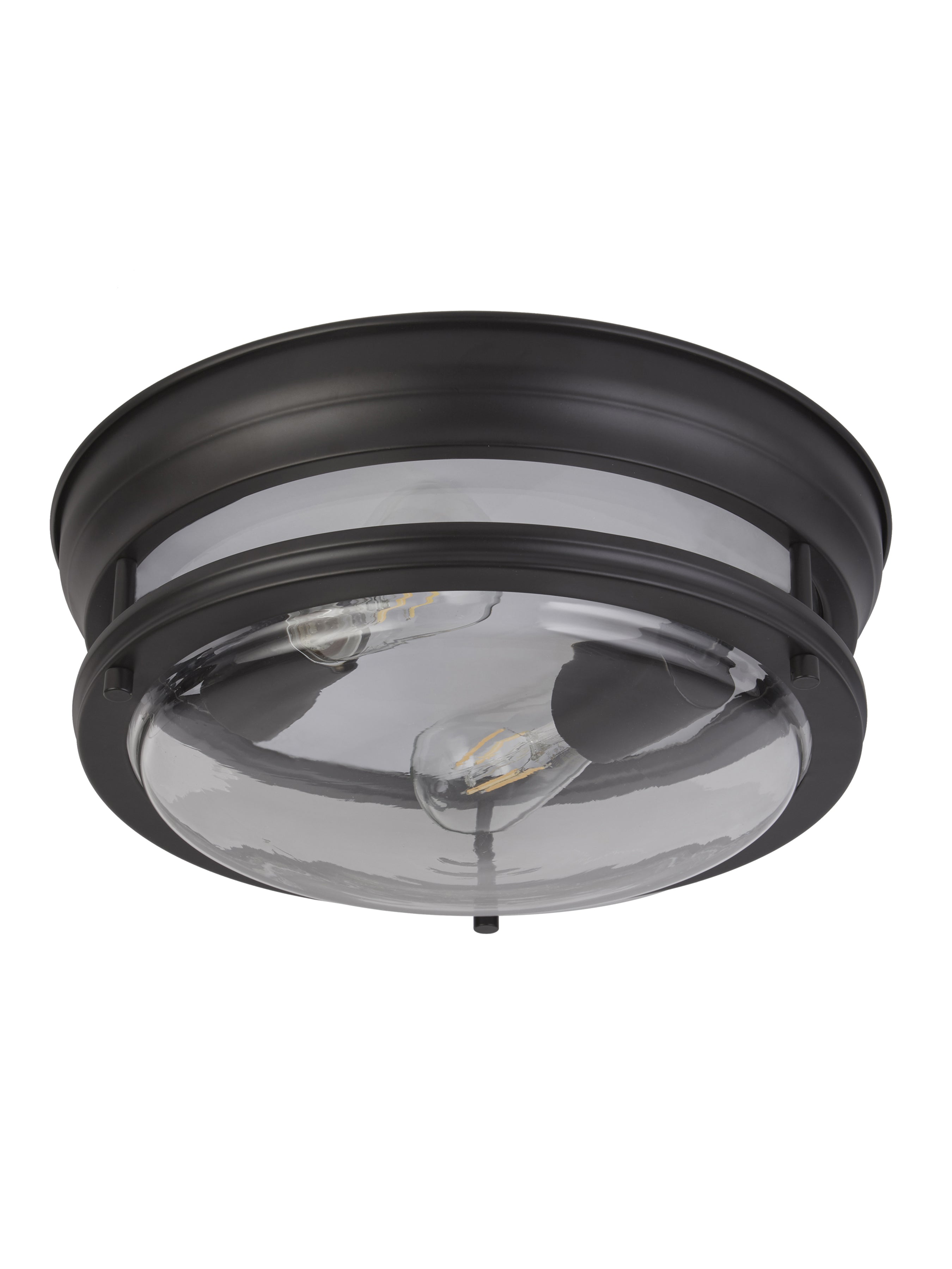 Searchlight Glasgow 2 Light Black Flush - Clear Glass Shade