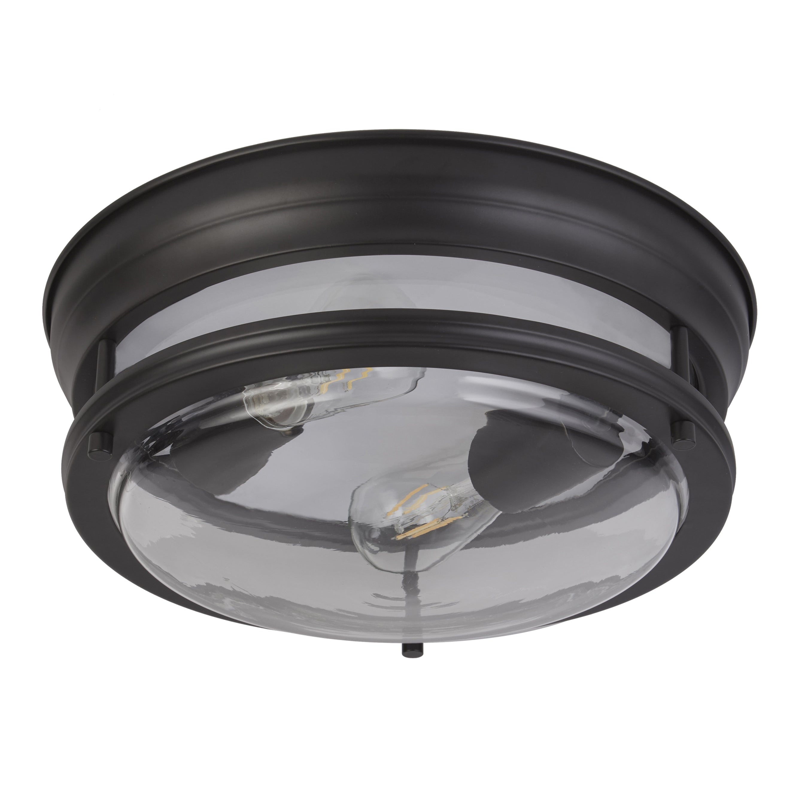 Searchlight Glasgow 2 Light Black Flush - Clear Glass Shade