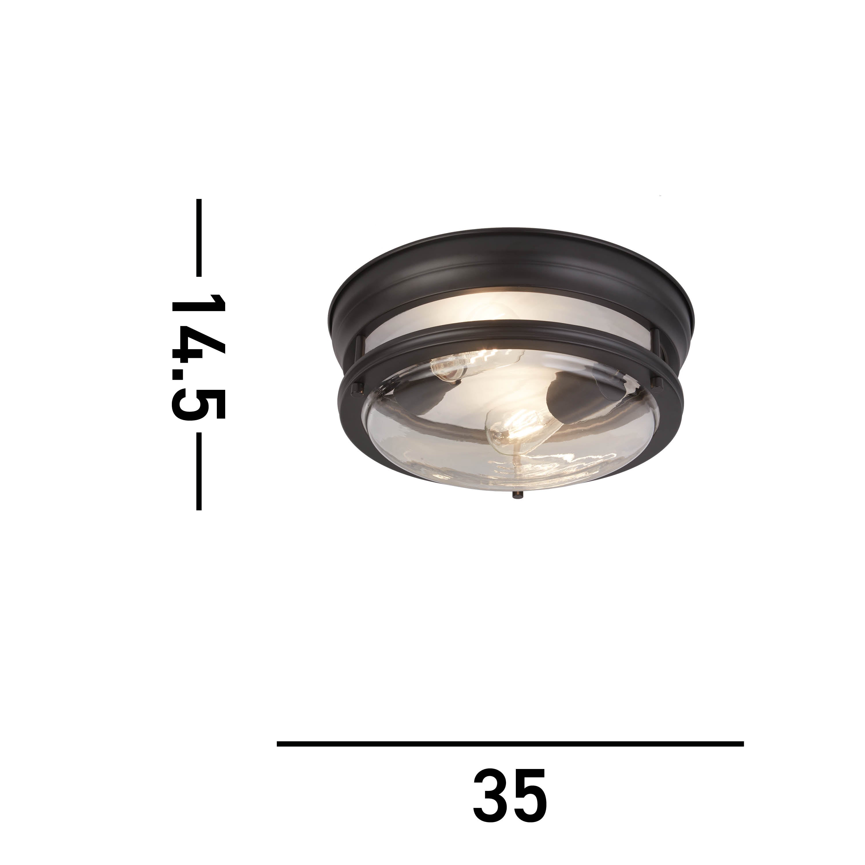 Searchlight Glasgow 2 Light Black Flush - Clear Glass Shade