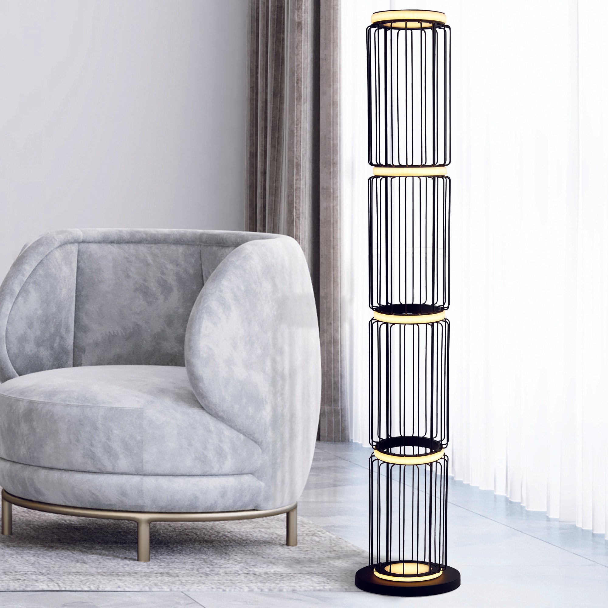 Searchlight Circolo Black Cage Floor Lamp