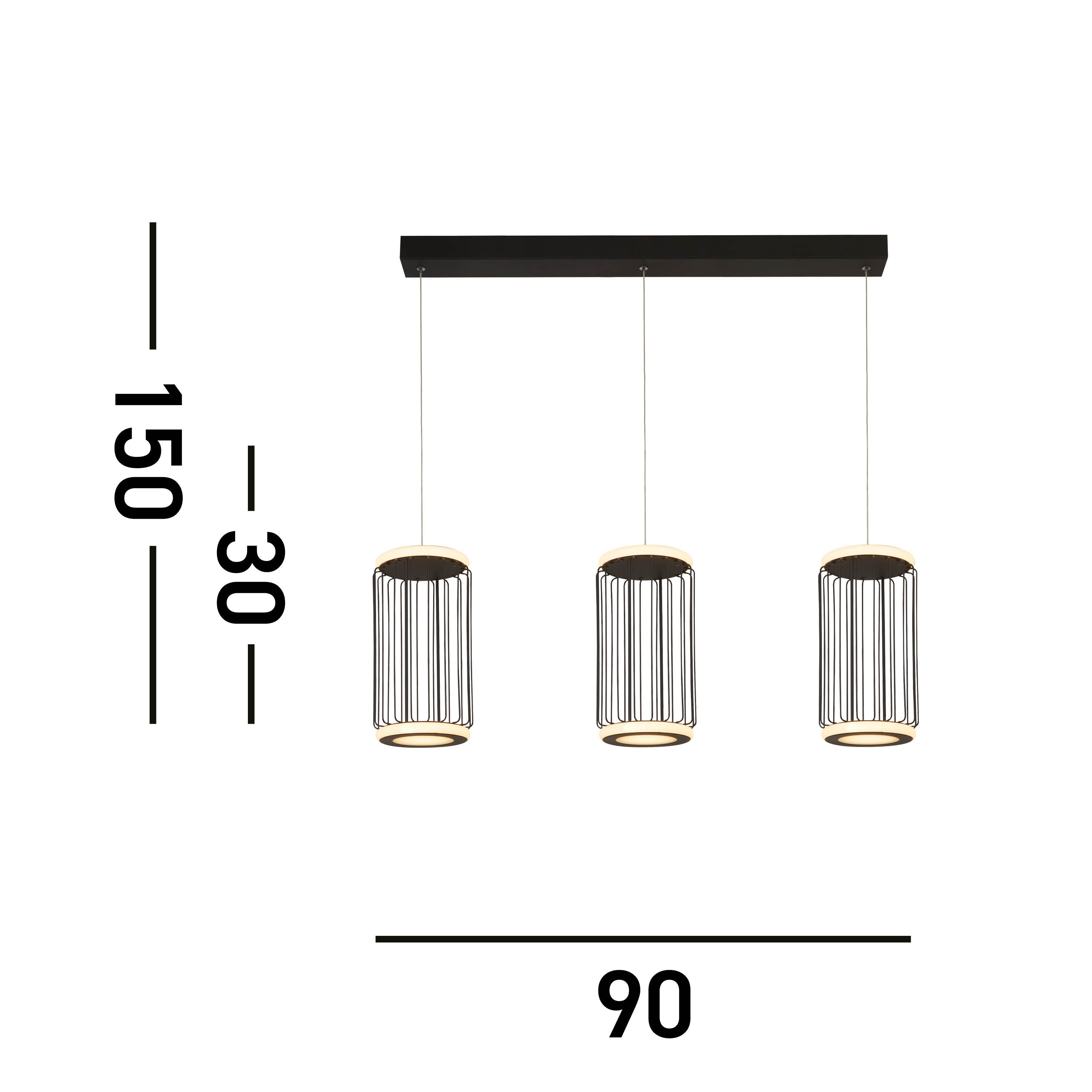 Searchlight Circolo Black LED 3 Light Cage Bar Pendant