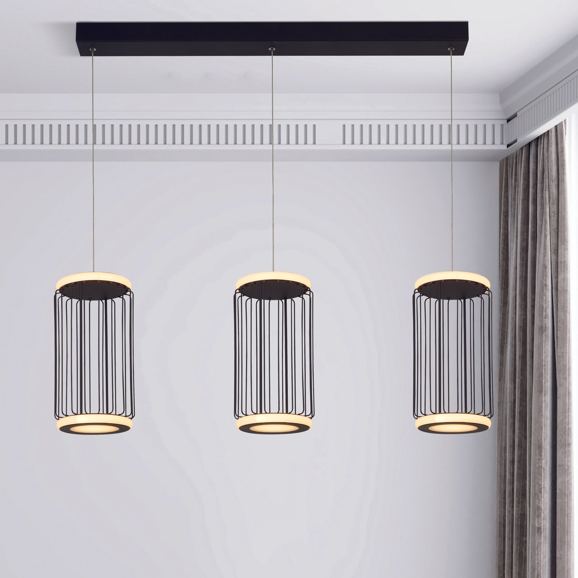 Searchlight Circolo Black LED 3 Light Cage Bar Pendant