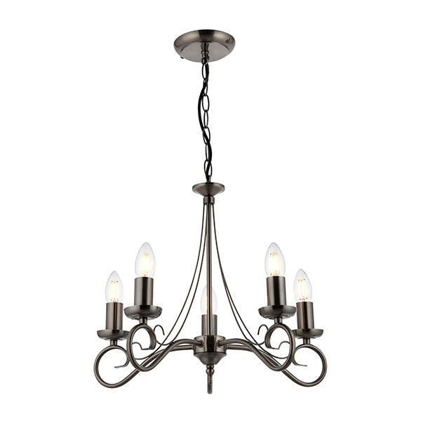 Endon Trafford Antique Silver Finish 5 Light Chandelier-Endon Lighting living room close. up unlit Tiffany Lighting Direct