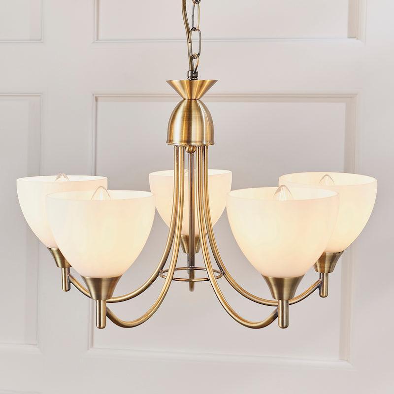 Endon Alton 5 Arm Antique Brass Finish Ceiling Pendant-WAREHOUSE-40-200326