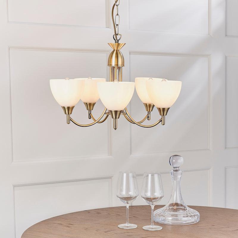 Endon Alton 5 Arm Antique Brass Finish Ceiling Pendant-WAREHOUSE-40-200326