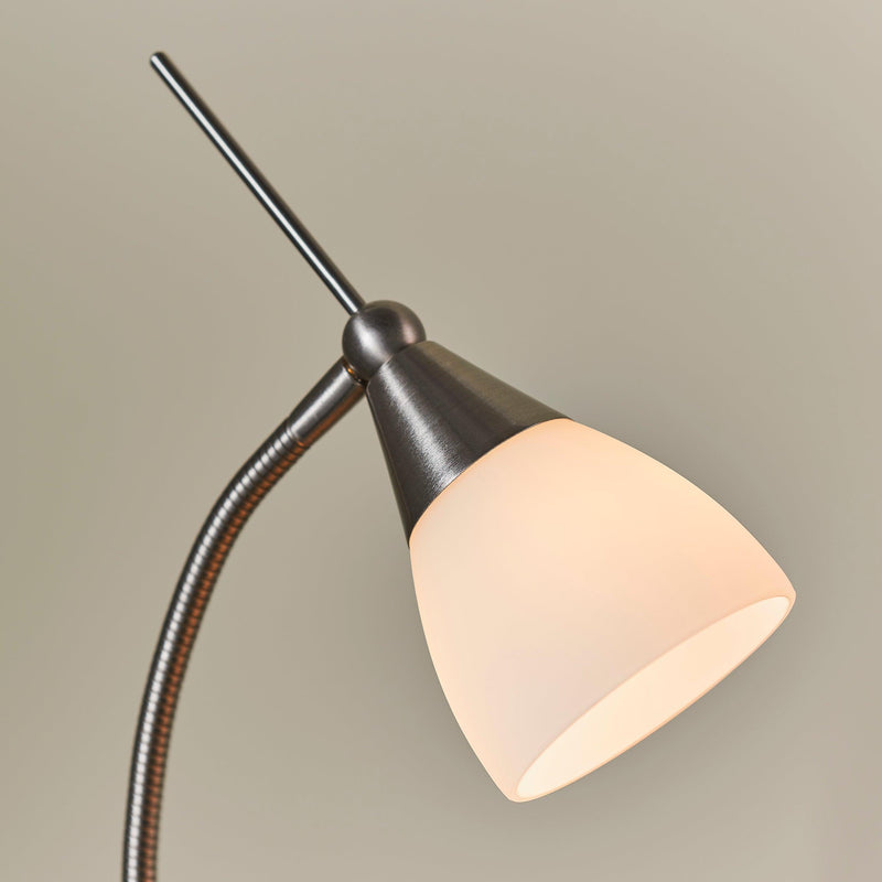 Endon Range Satin Chrome Finish & White Glass Table Lamp - Shade & Head Close Up