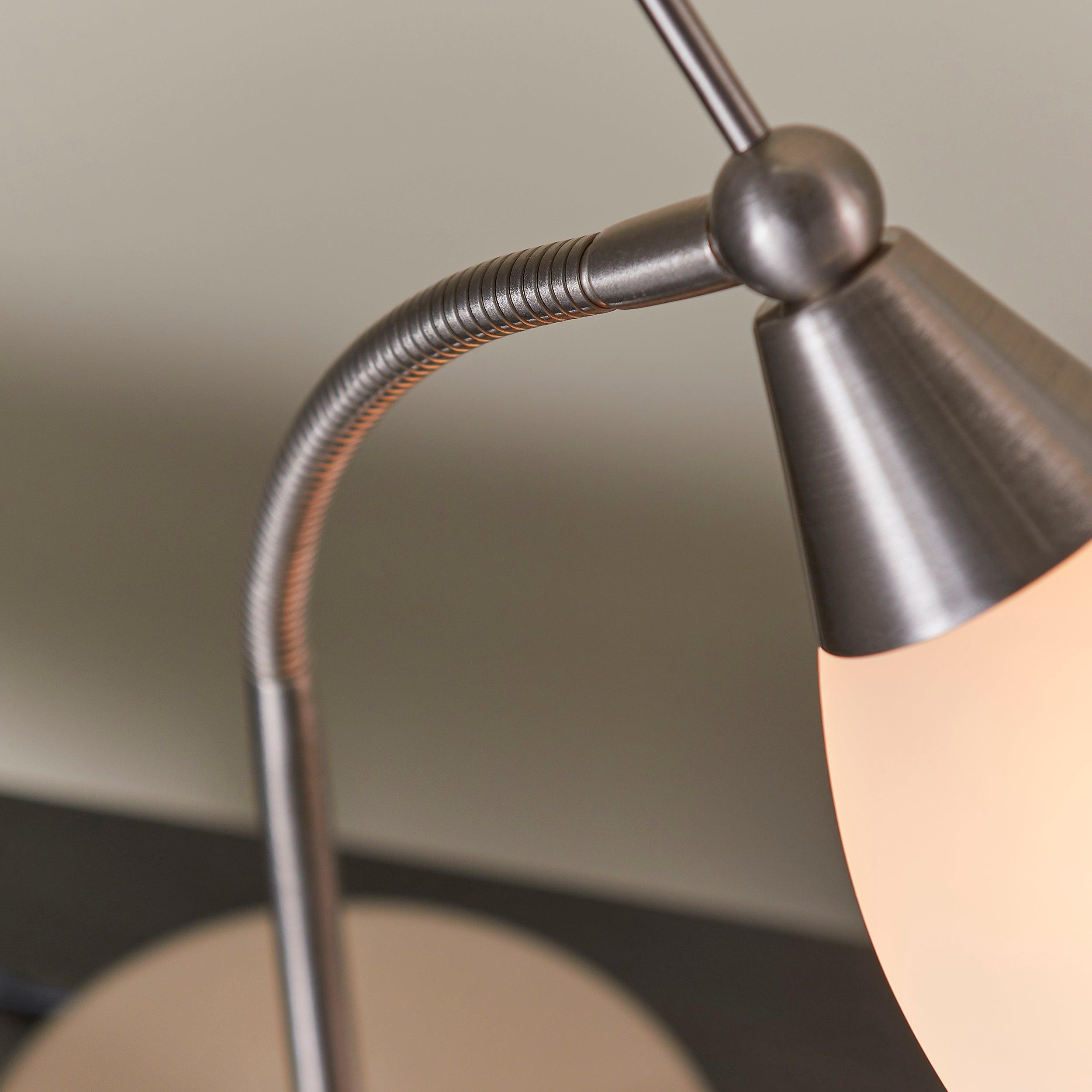 Endon Range Satin Chrome Finish & White Glass Table Lamp - Close Up Brushed Chrome Finish