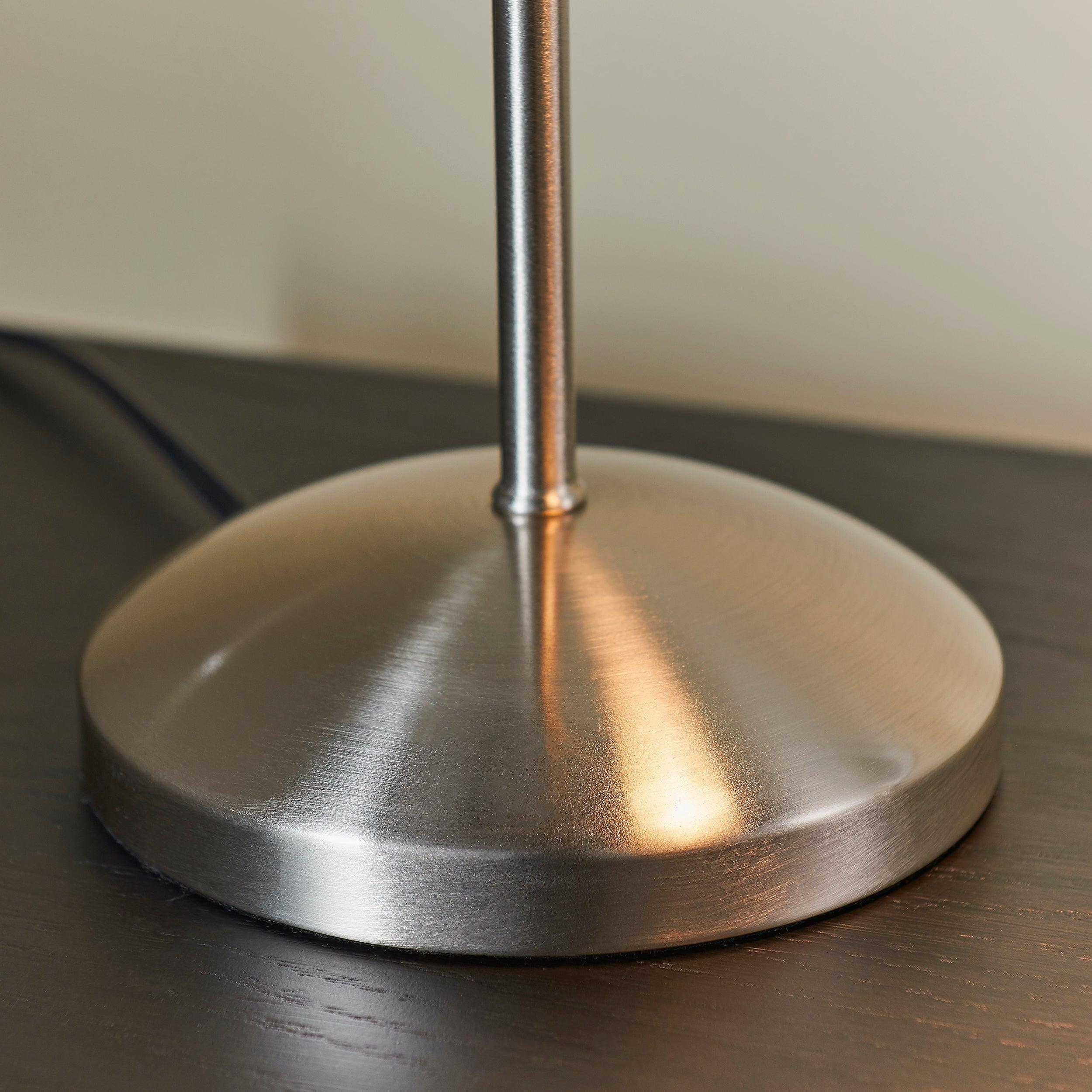 Endon Range Satin Chrome Finish & White Glass Table Lamp - Close Up of Base