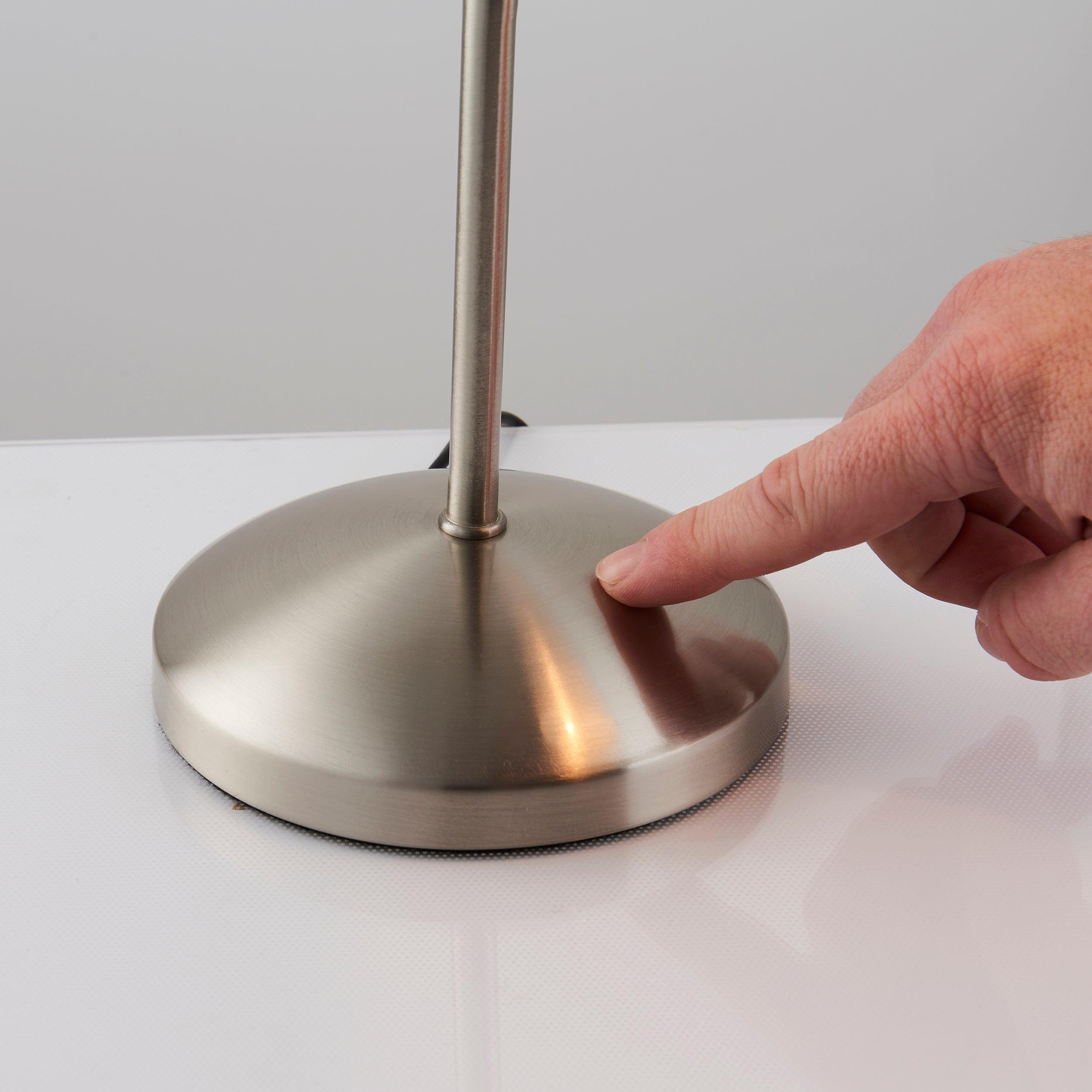 Endon Range Satin Chrome Finish & White Glass Table Lamp - Showing Touch Function